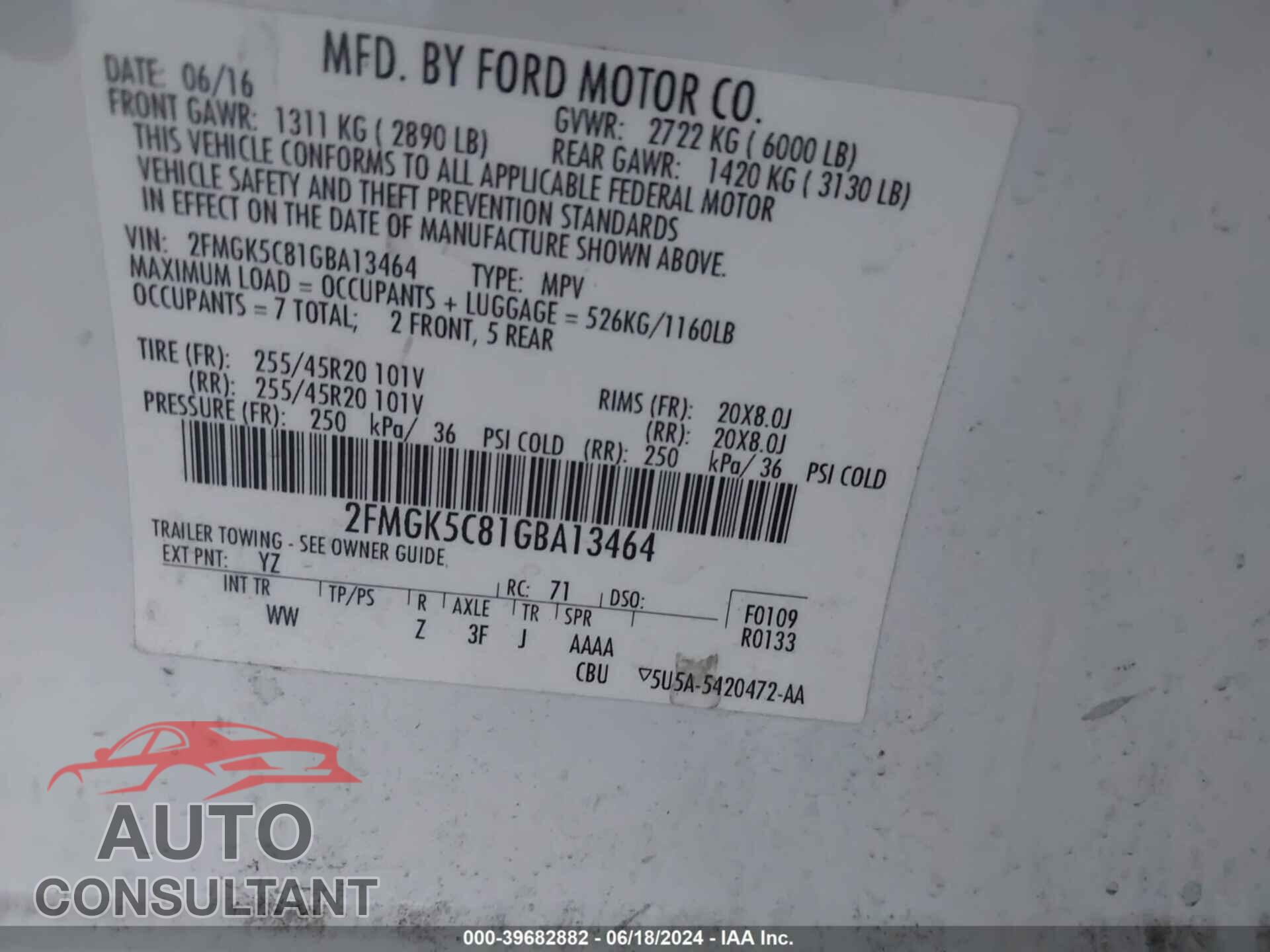 FORD FLEX 2016 - 2FMGK5C81GBA13464