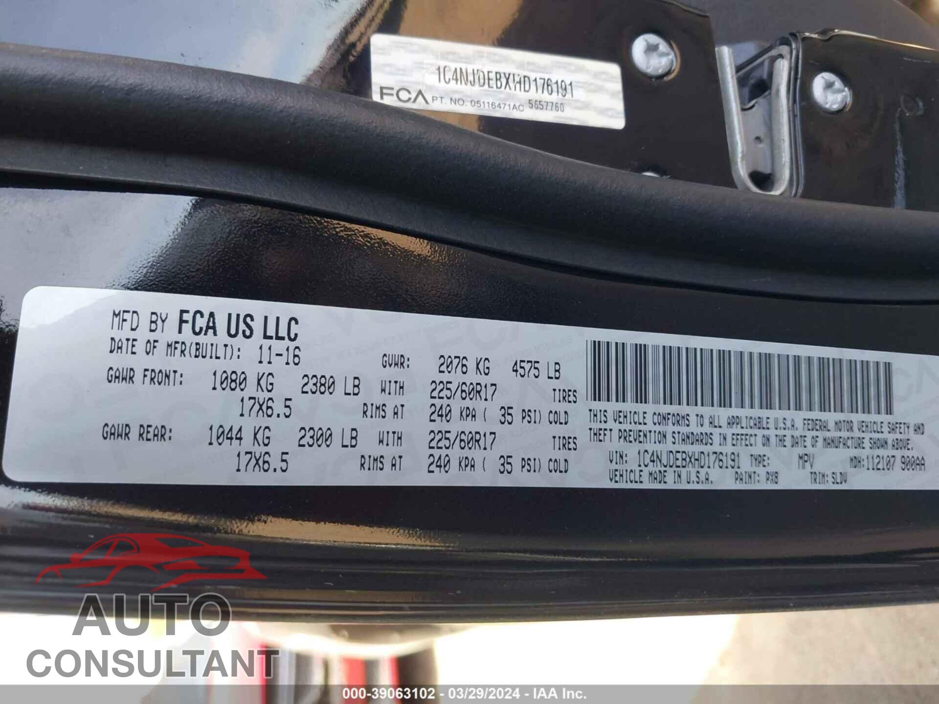 JEEP COMPASS 2017 - 1C4NJDEBXHD176191