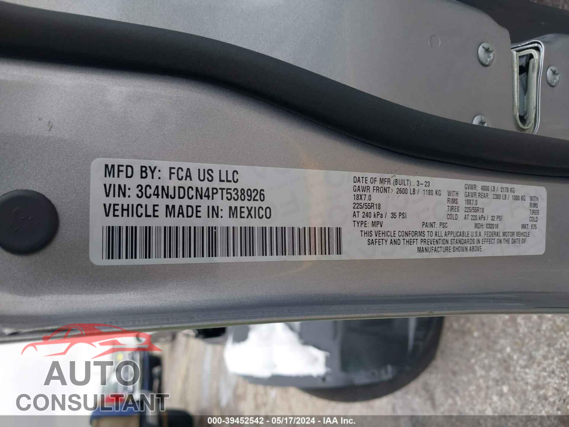 JEEP COMPASS 2023 - 3C4NJDCN4PT538926