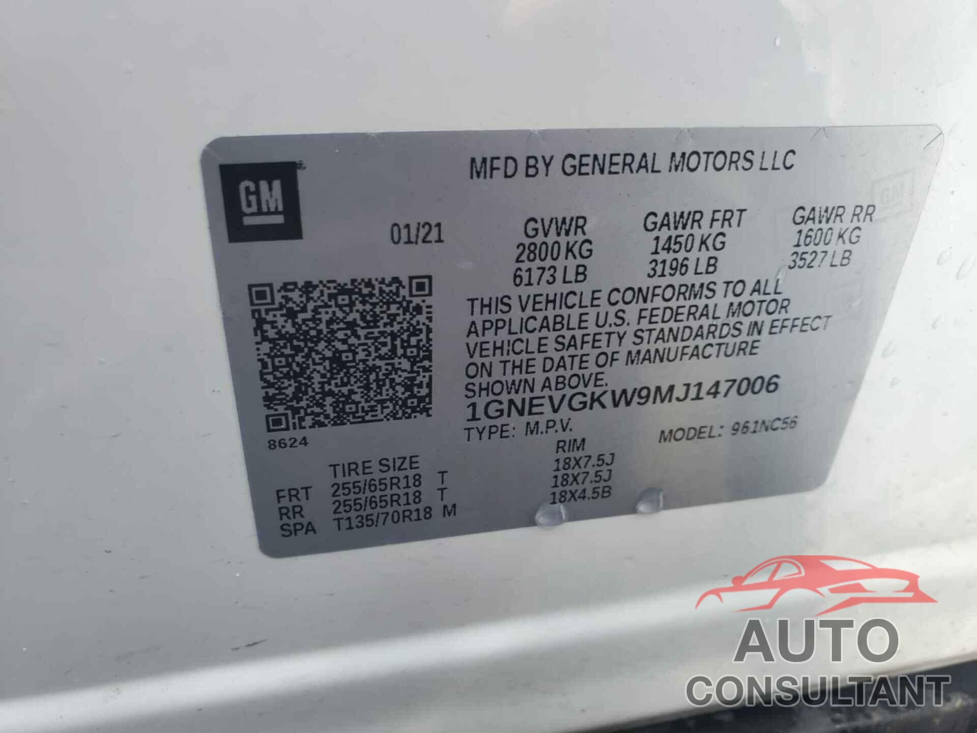 CHEVROLET TRAVERSE 2021 - 1GNEVGKW9MJ147006