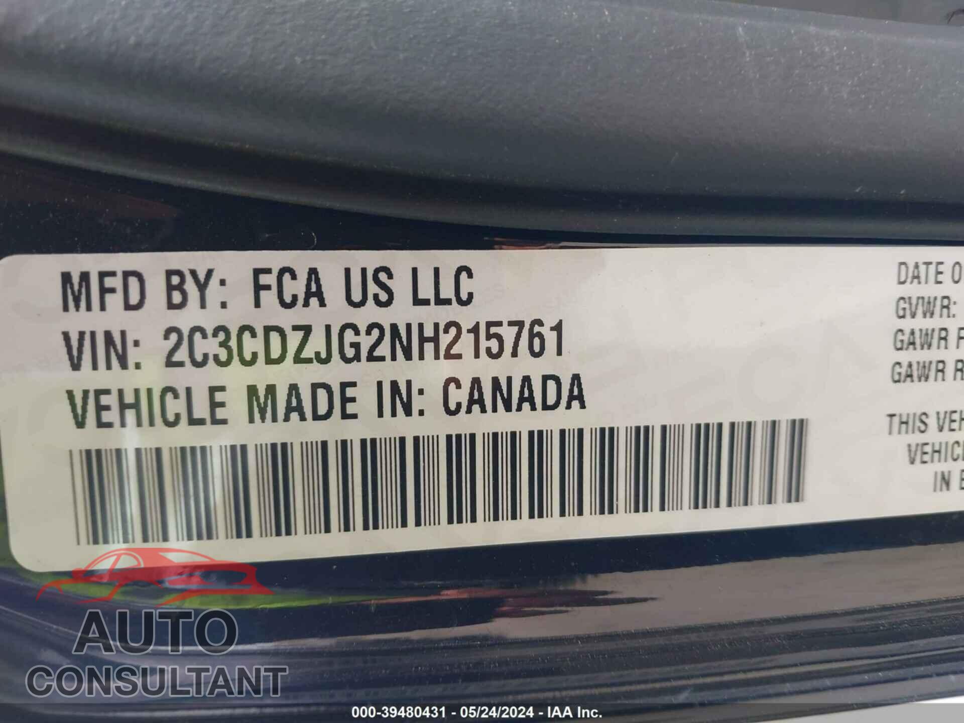 DODGE CHALLENGER 2022 - 2C3CDZJG2NH215761