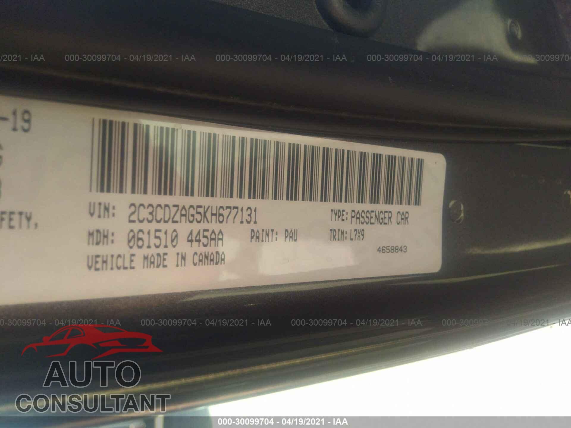 DODGE CHALLENGER 2019 - 2C3CDZAG5KH677131