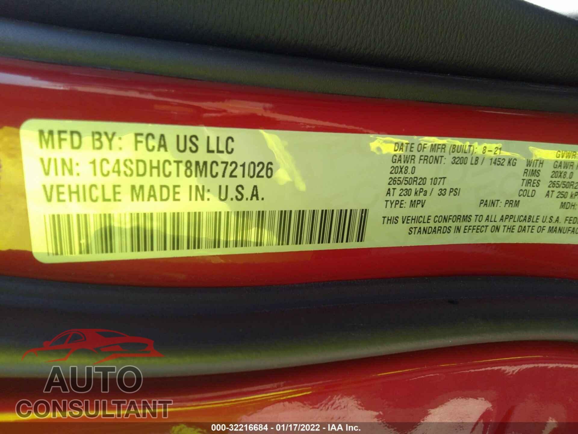 DODGE DURANGO 2021 - 1C4SDHCT8MC721026