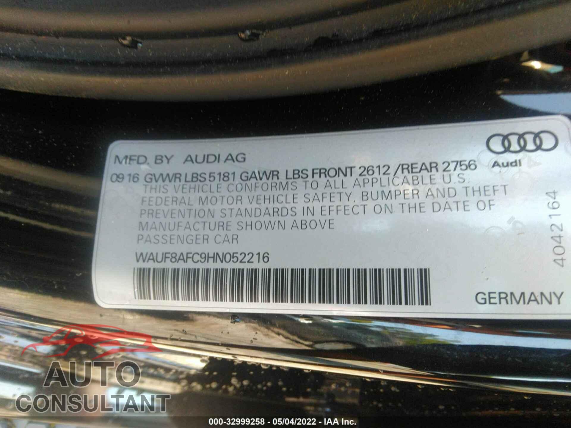 AUDI A6 2017 - WAUF8AFC9HN052216