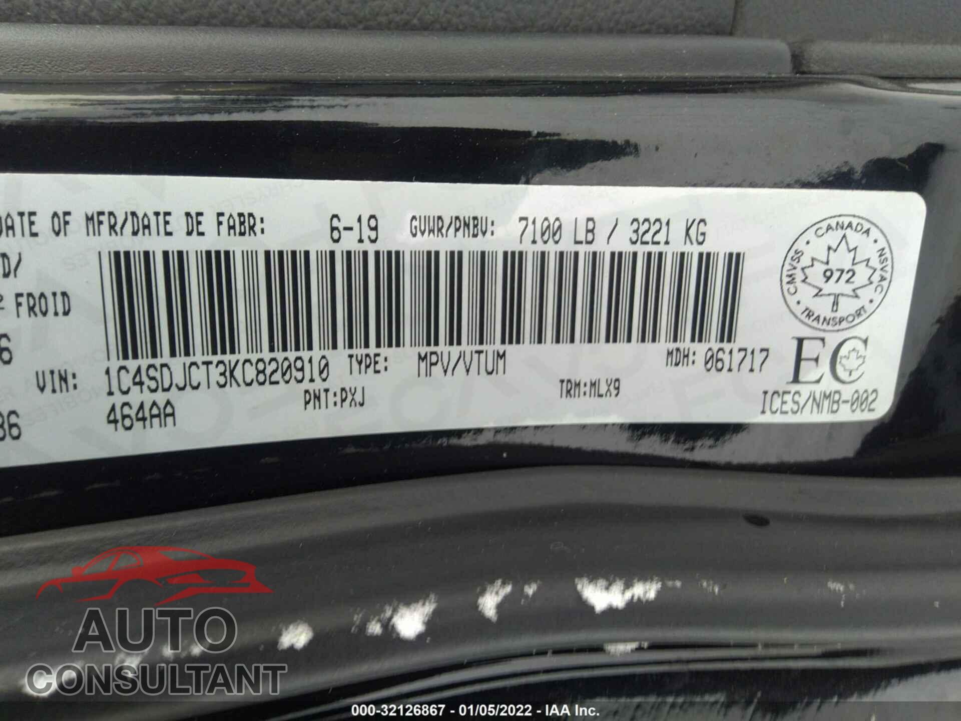 DODGE DURANGO 2019 - 1C4SDJCT3KC820910