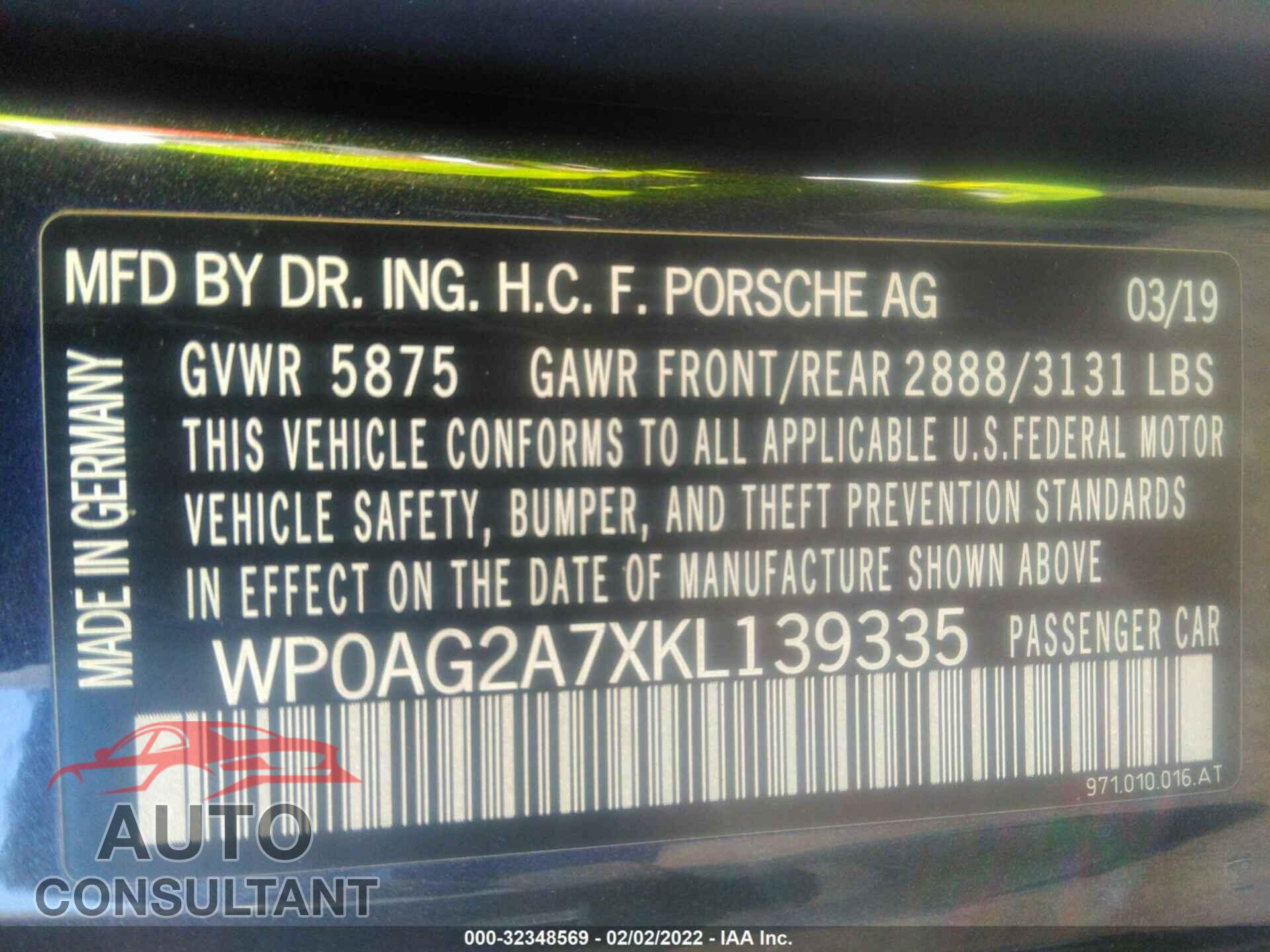 PORSCHE PANAMERA 2019 - WP0AG2A7XKL139335