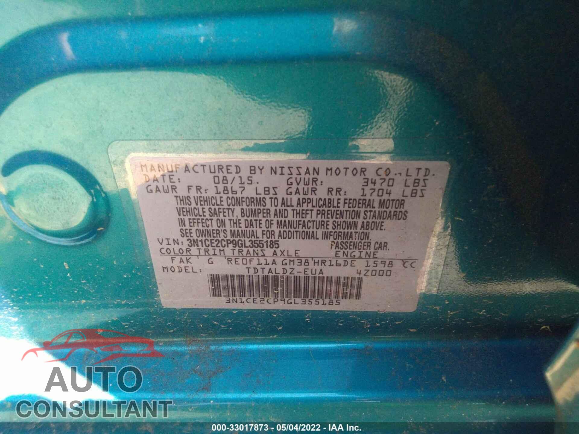 NISSAN VERSA NOTE 2016 - 3N1CE2CP9GL355185
