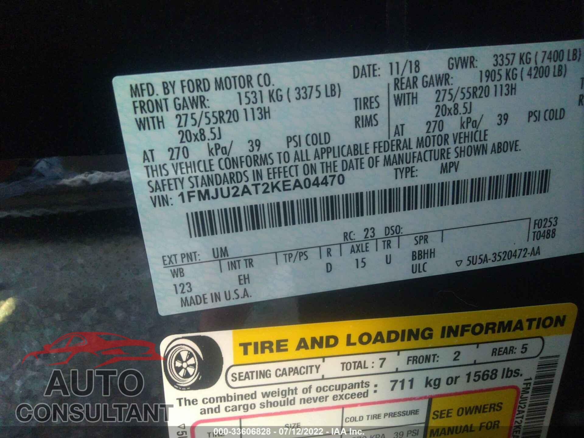 FORD EXPEDITION 2019 - 1FMJU2AT2KEA04470
