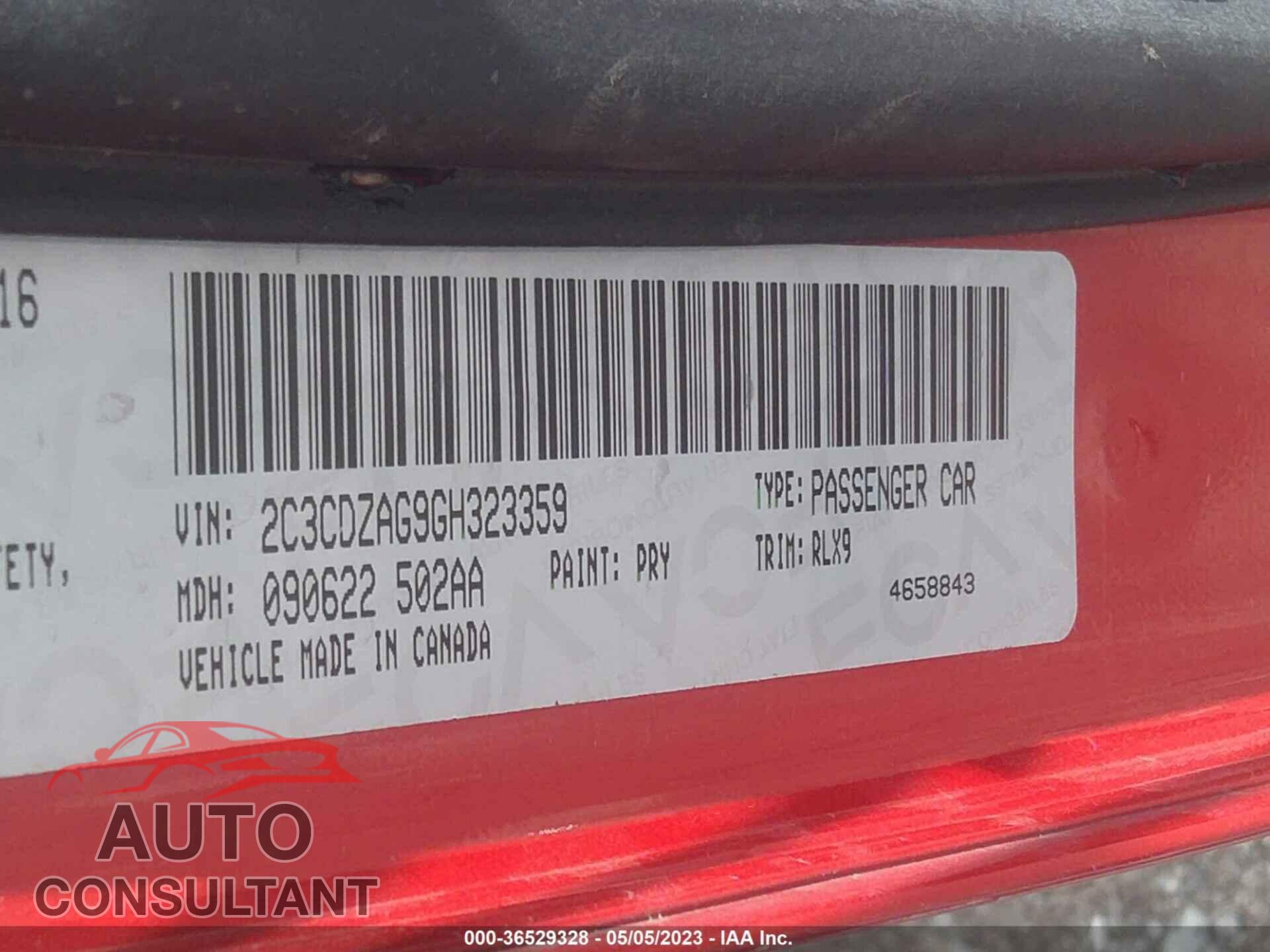 DODGE CHALLENGER 2016 - 2C3CDZAG9GH323359