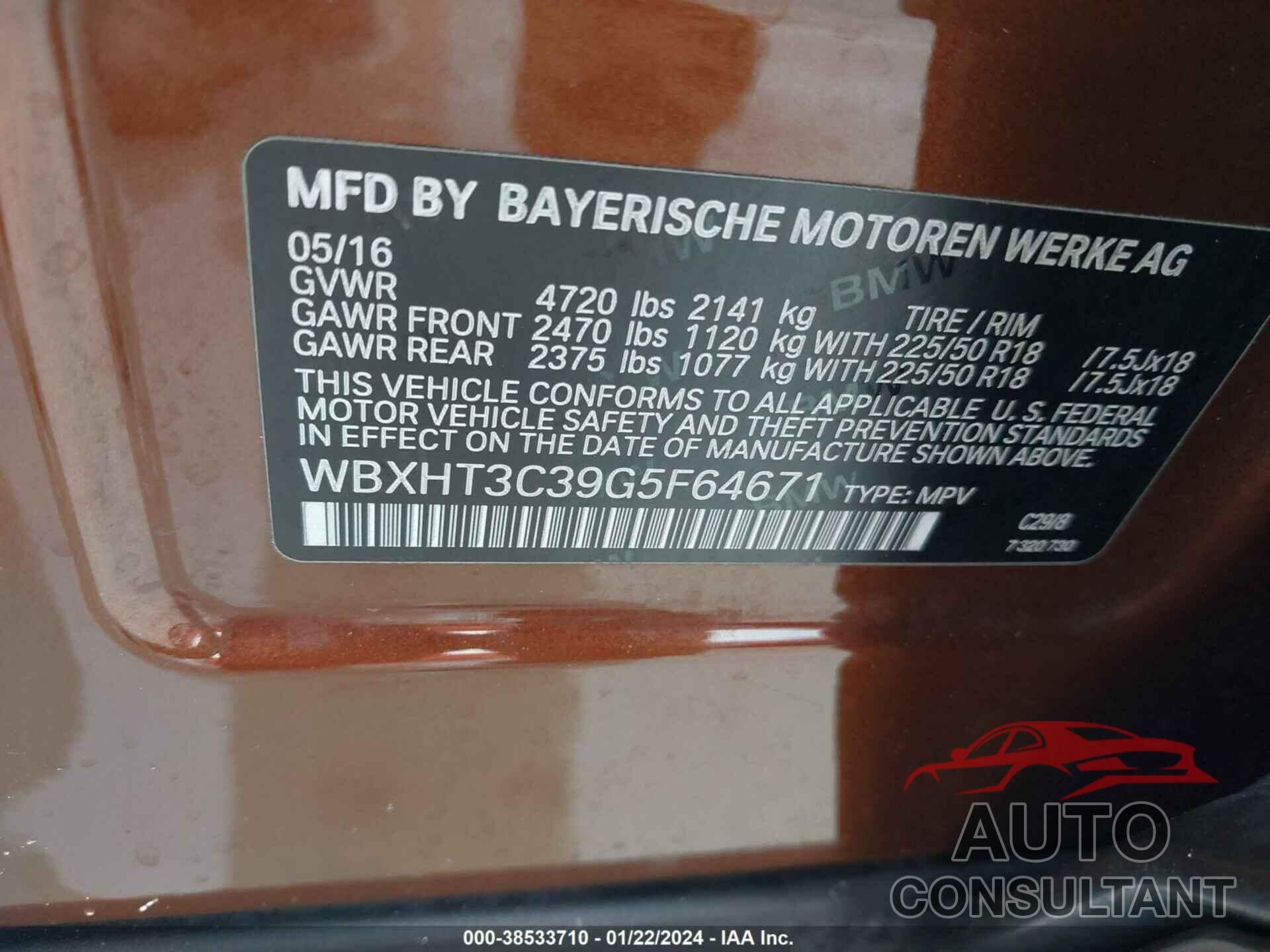 BMW X1 2016 - WBXHT3C39G5F64671