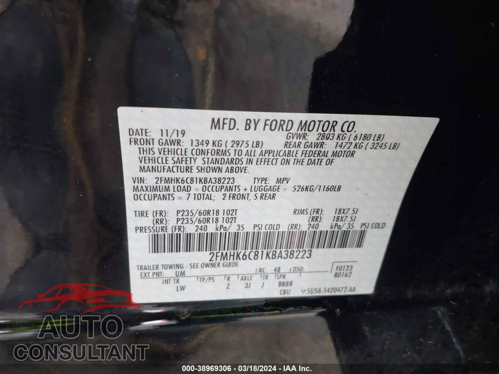 FORD FLEX 2019 - 2FMHK6C81KBA38223