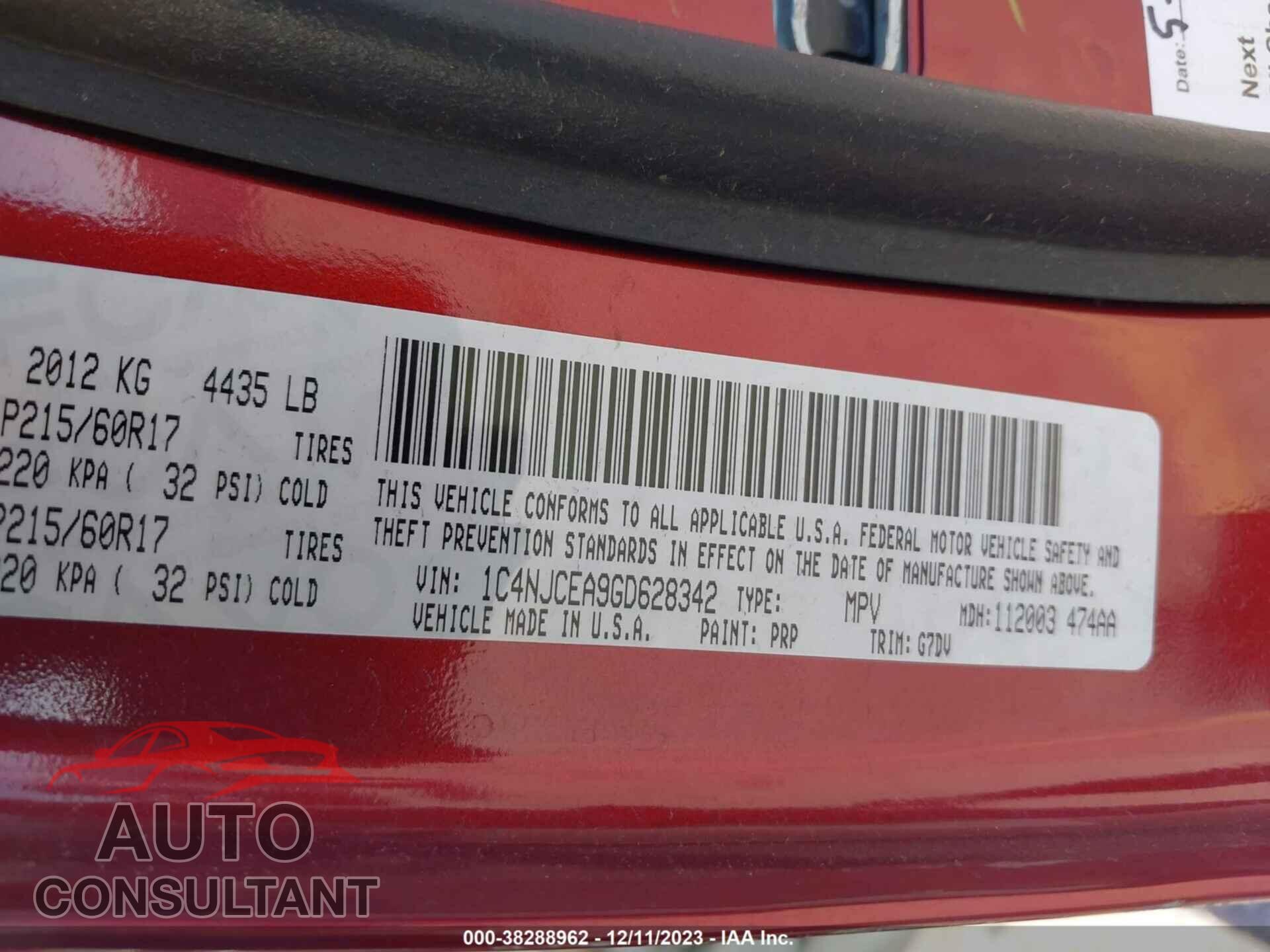 JEEP COMPASS 2016 - 1C4NJCEA9GD628342