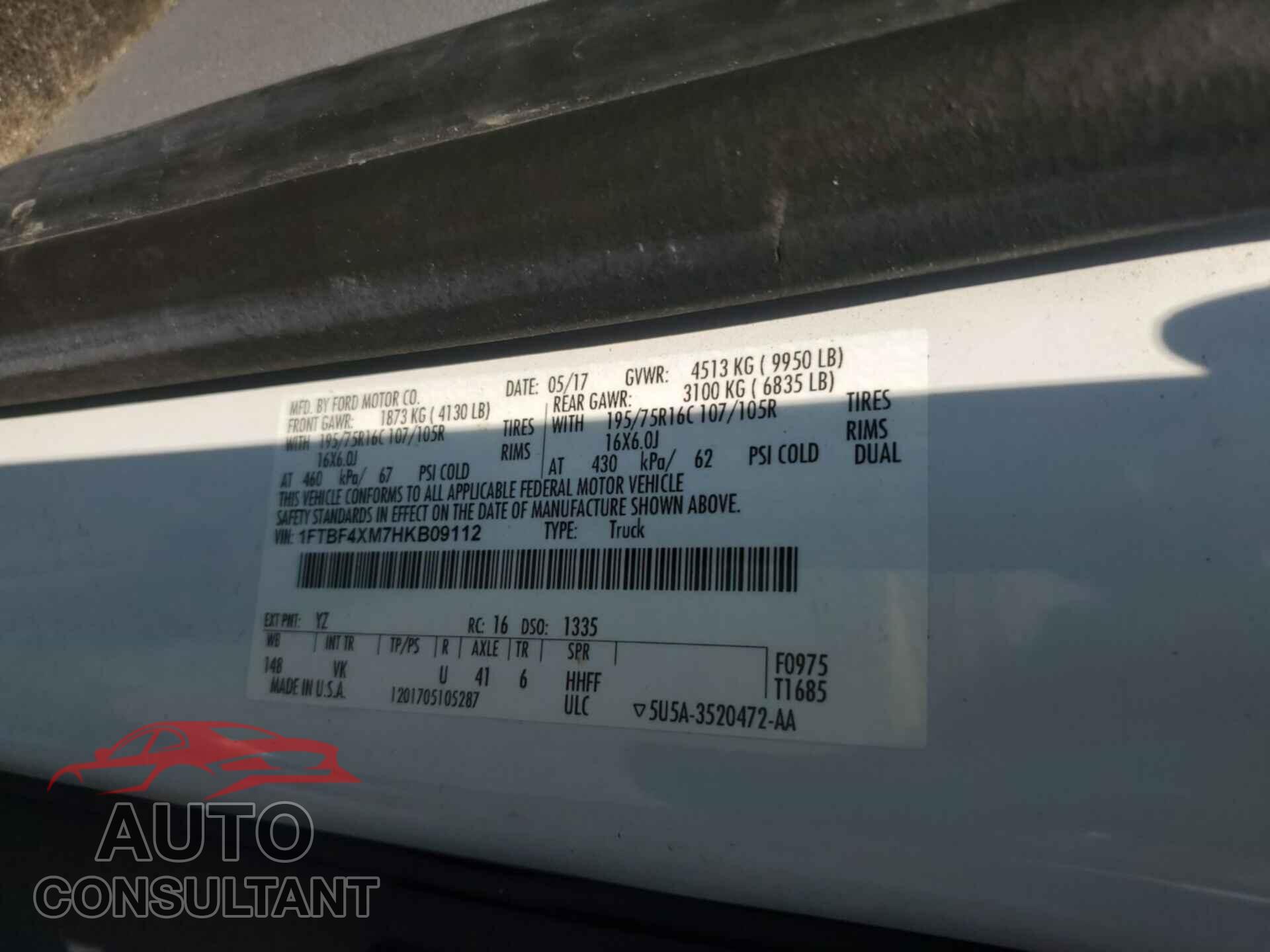 FORD TRANSIT-350 2017 - 1FTBF4XM7HKB09112