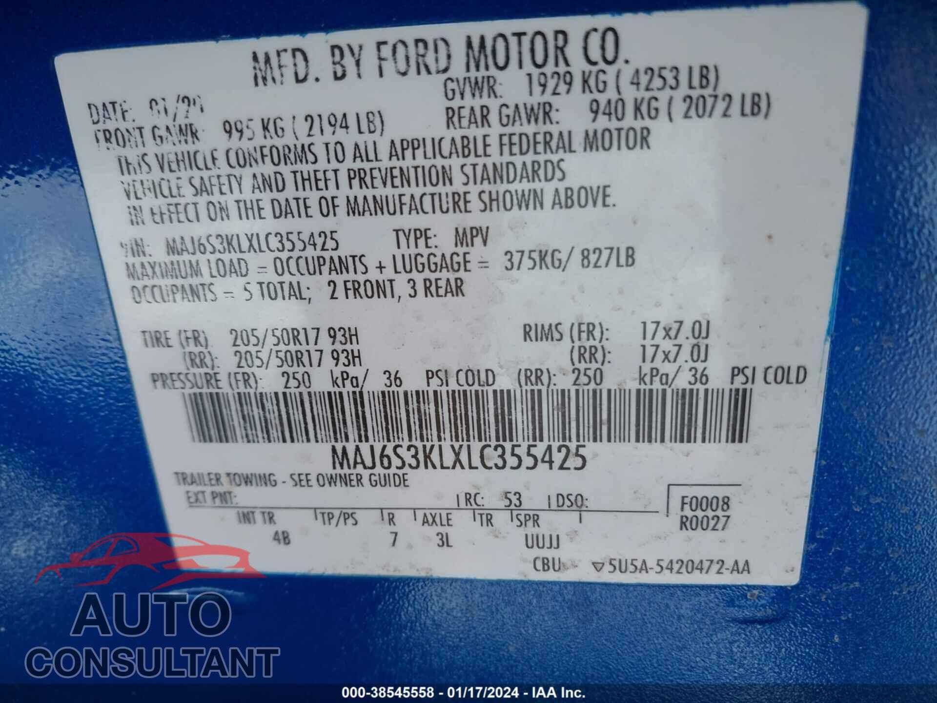 FORD ECOSPORT 2020 - MAJ6S3KLXLC355425