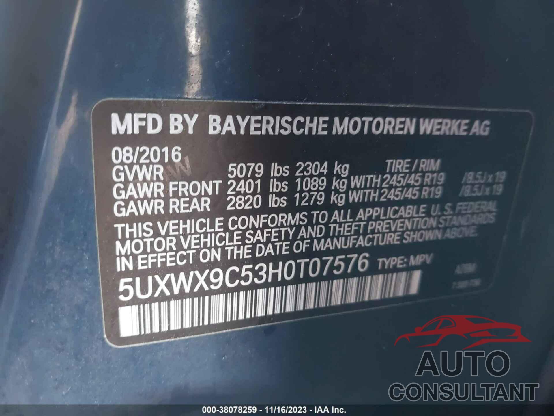 BMW X3 2017 - 5UXWX9C53H0T07576