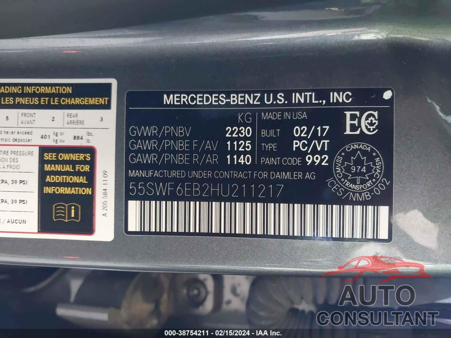 MERCEDES-BENZ AMG C 43 2017 - 55SWF6EB2HU211217