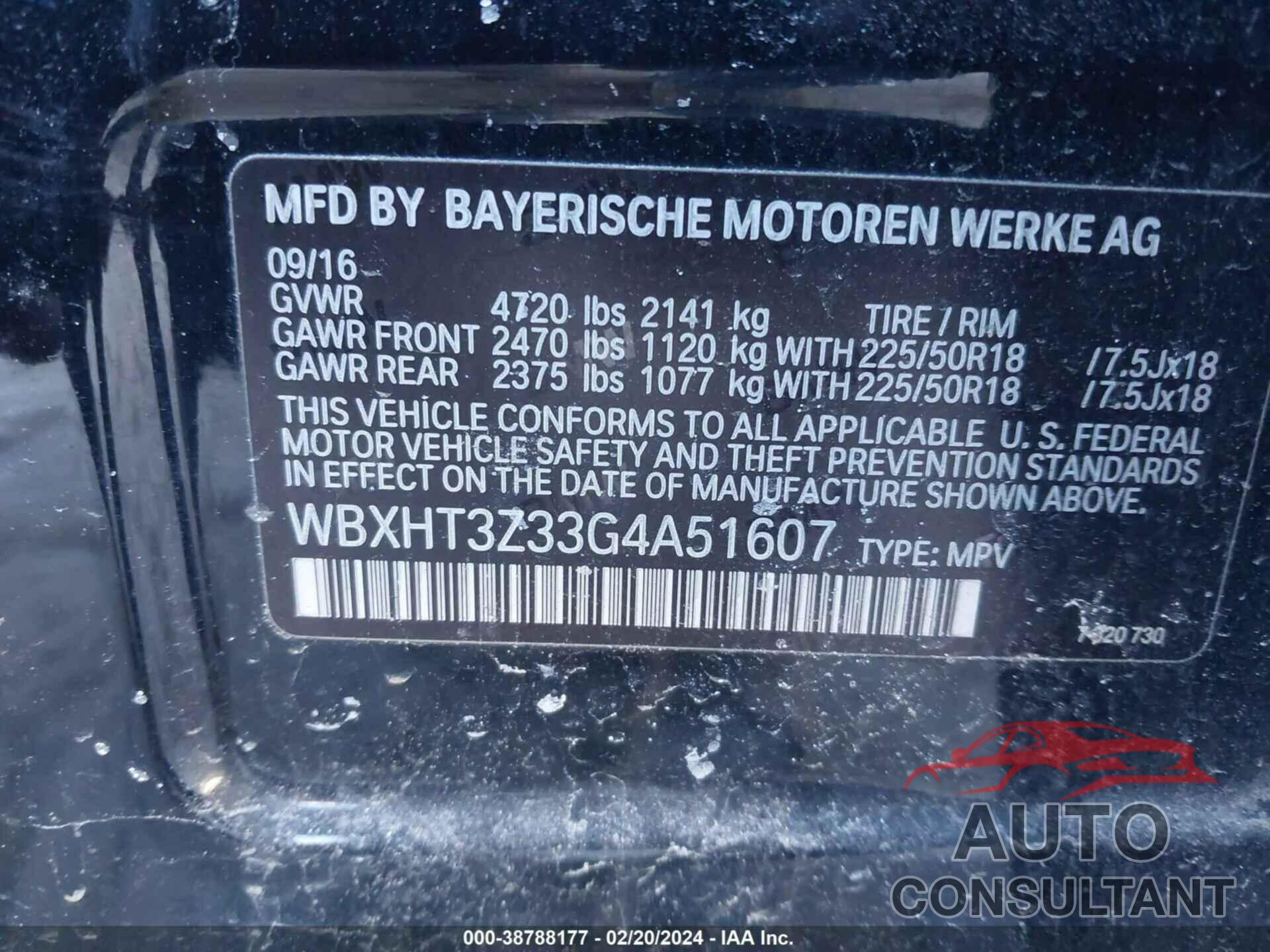 BMW X1 2016 - WBXHT3Z33G4A51607