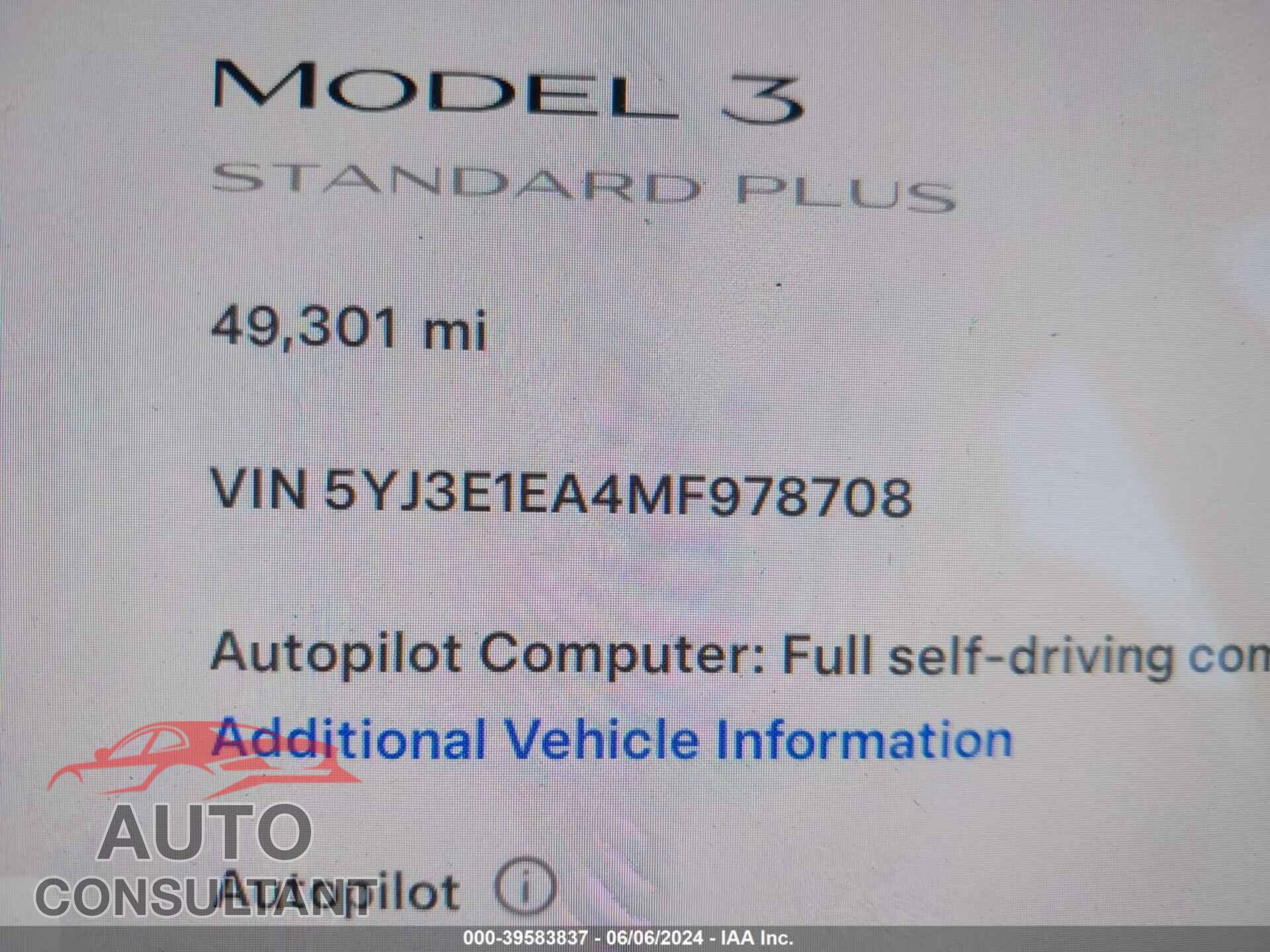 TESLA MODEL 3 2021 - 5YJ3E1EA4MF978708