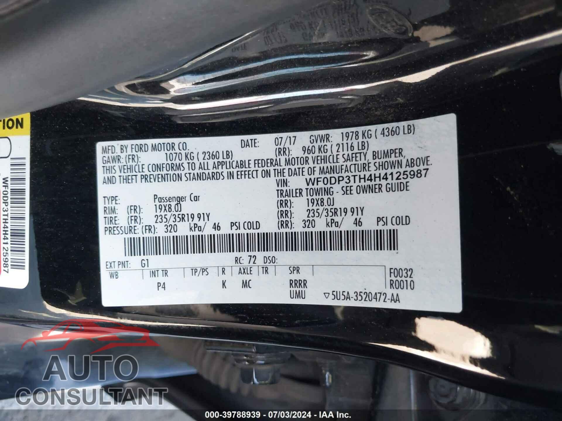 FORD FOCUS RS 2017 - WF0DP3TH4H4125987