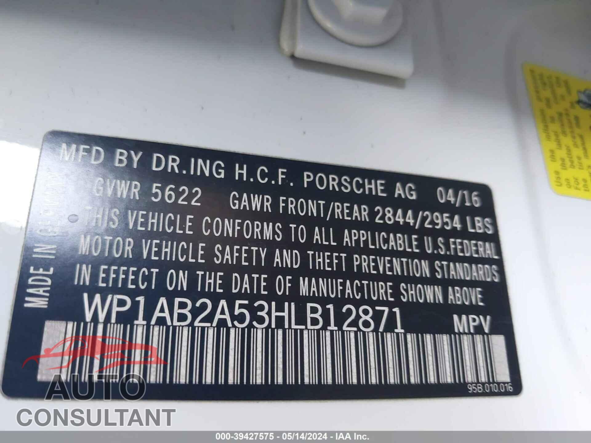 PORSCHE MACAN 2017 - WP1AB2A53HLB12871