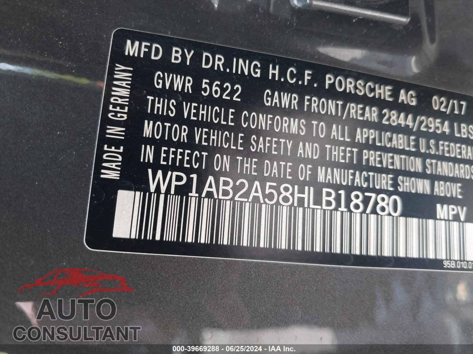 PORSCHE MACAN 2017 - WP1AB2A58HLB18780