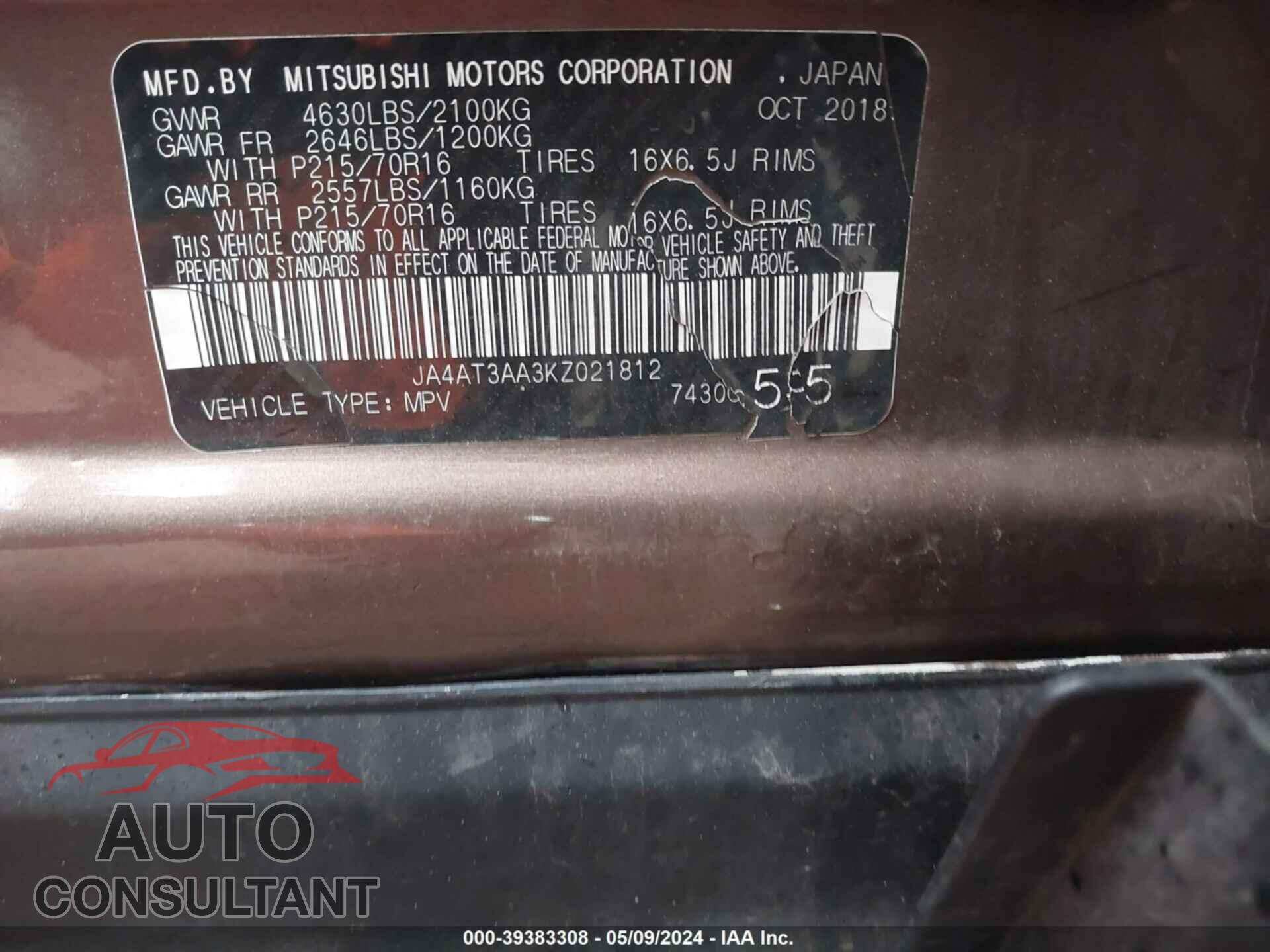 MITSUBISHI ECLIPSE CROSS 2019 - JA4AT3AA3KZ021812