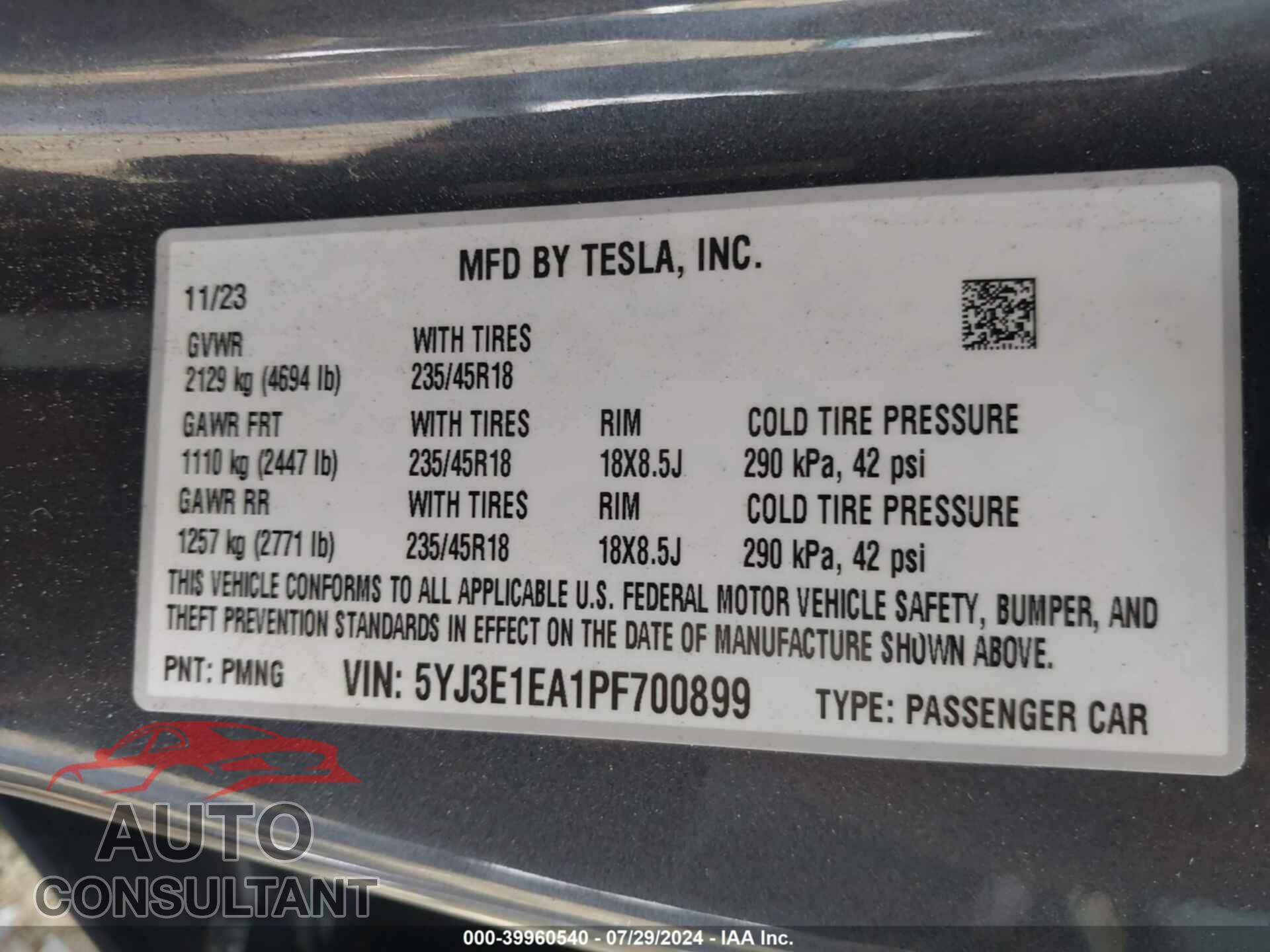 TESLA MODEL 3 2023 - 5YJ3E1EA1PF700899