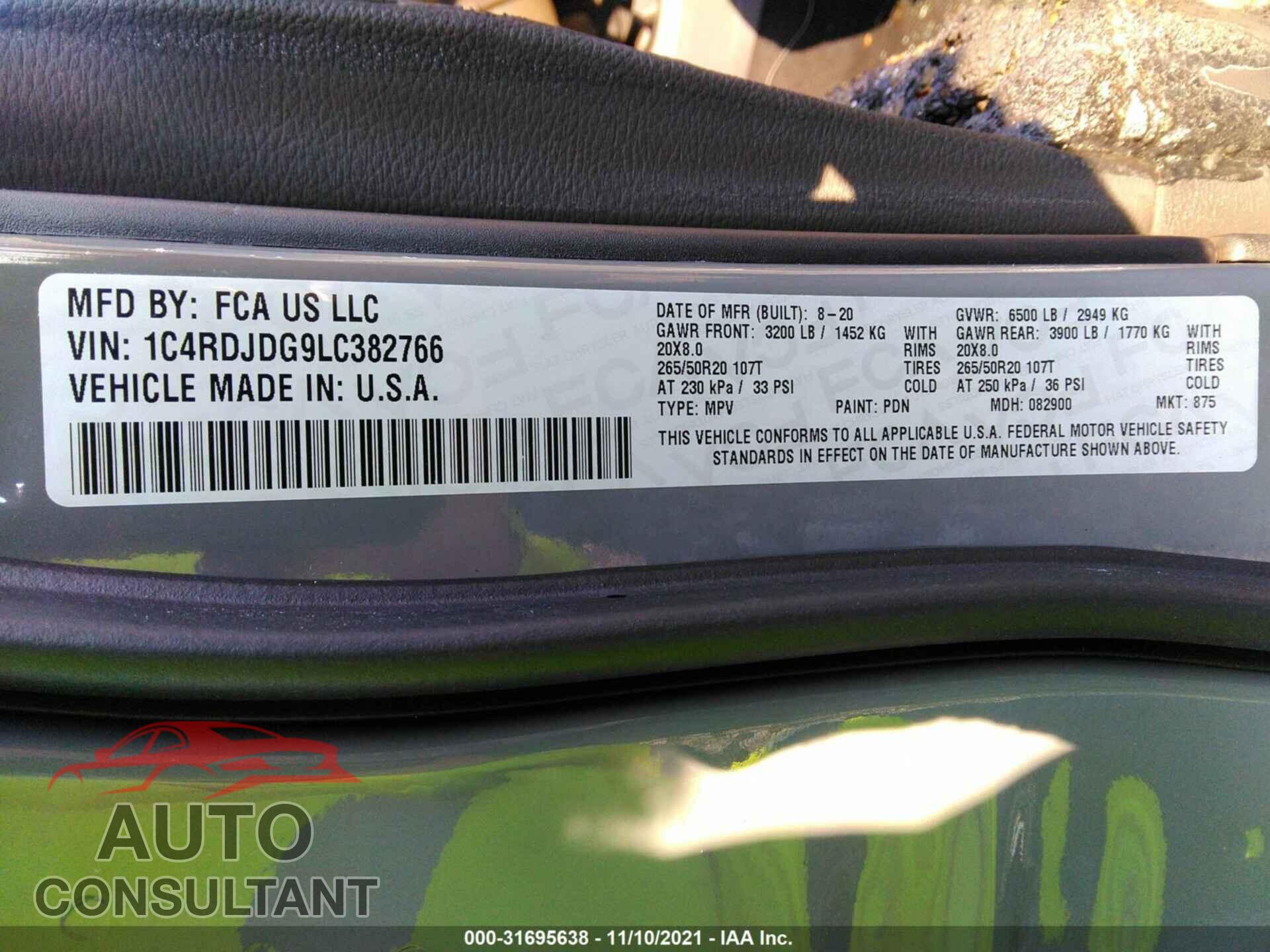 DODGE DURANGO 2020 - 1C4RDJDG9LC382766