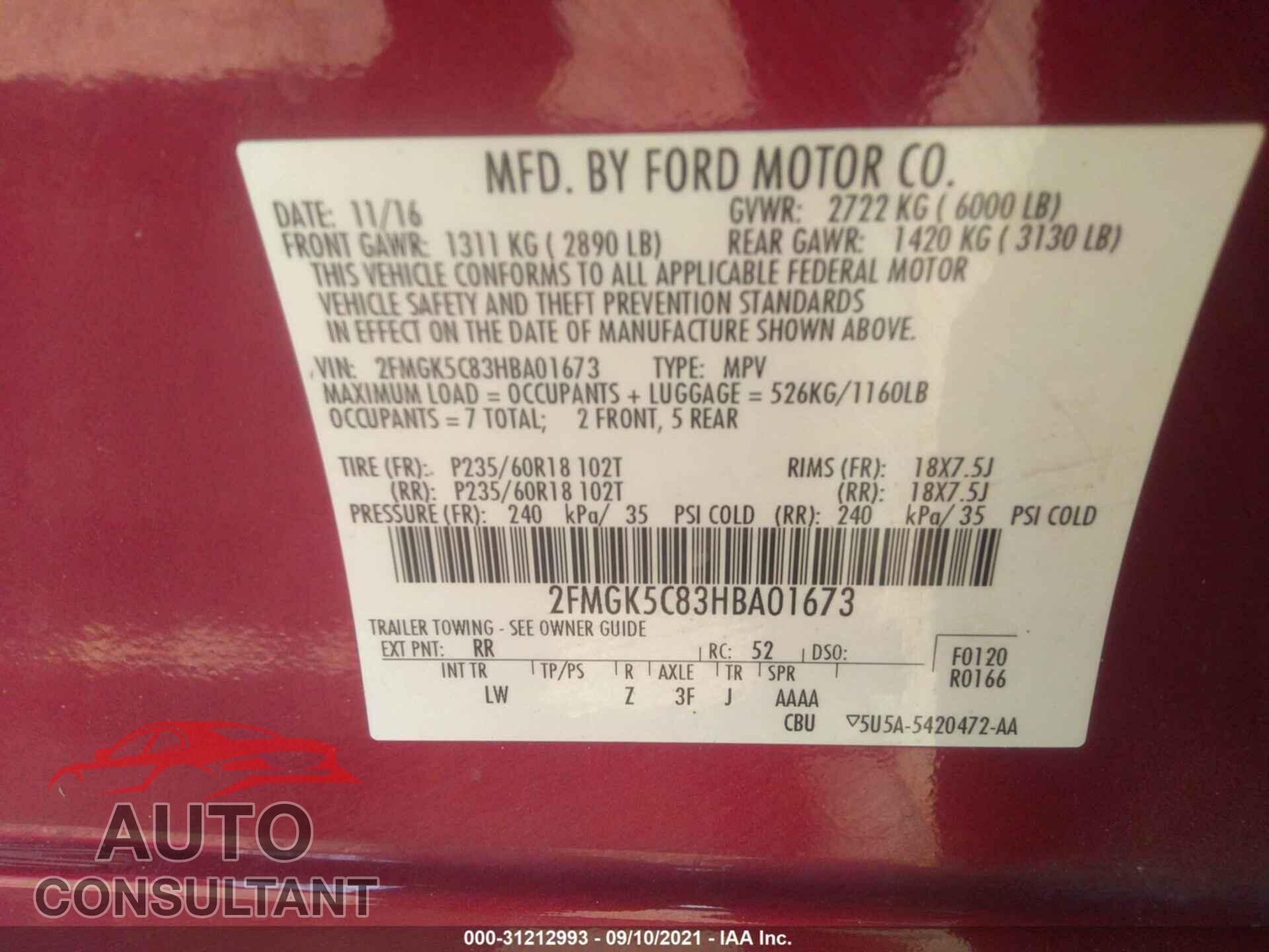 FORD FLEX 2017 - 2FMGK5C83HBA01673