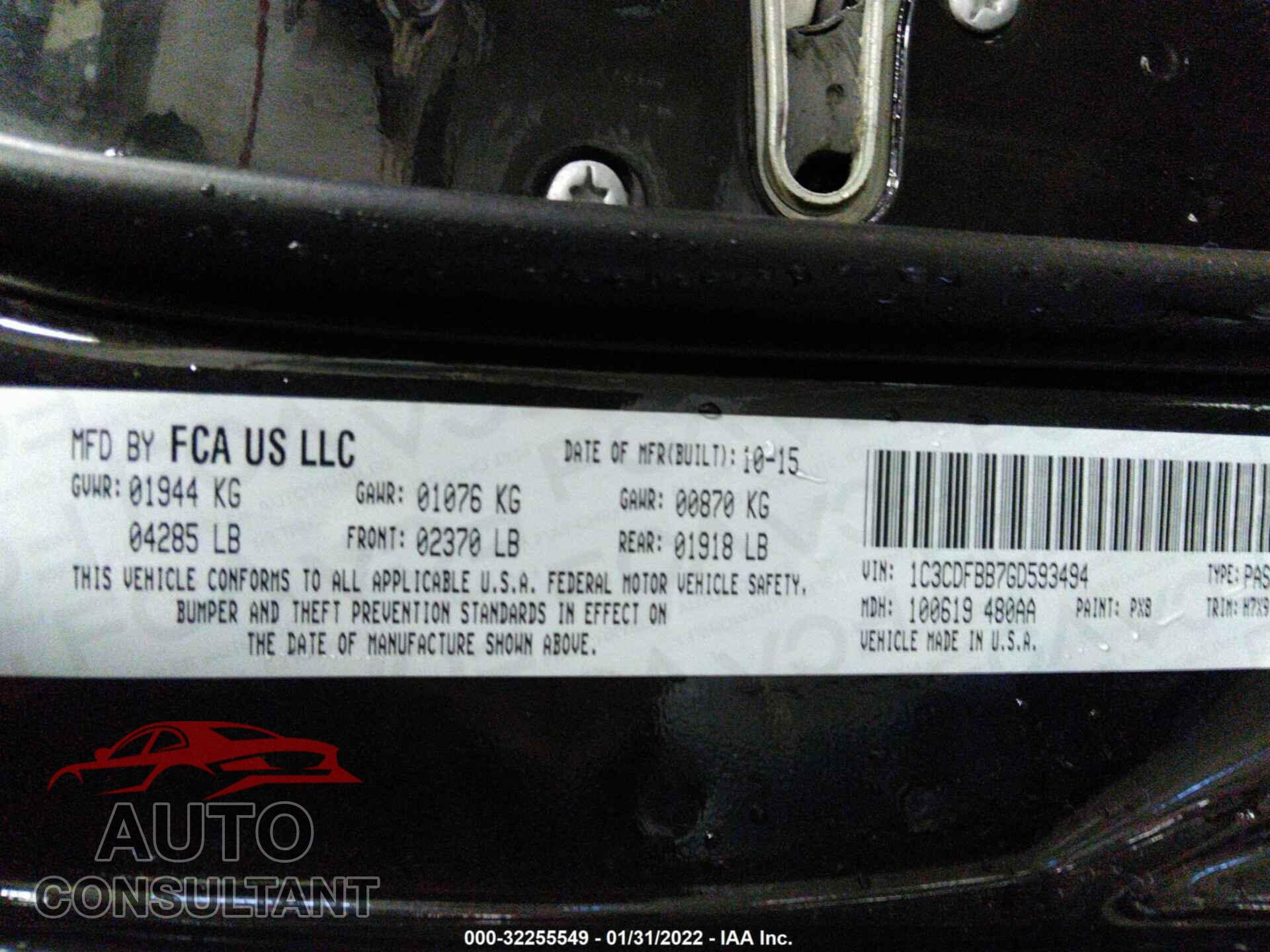 DODGE DART 2016 - 1C3CDFBB7GD593494