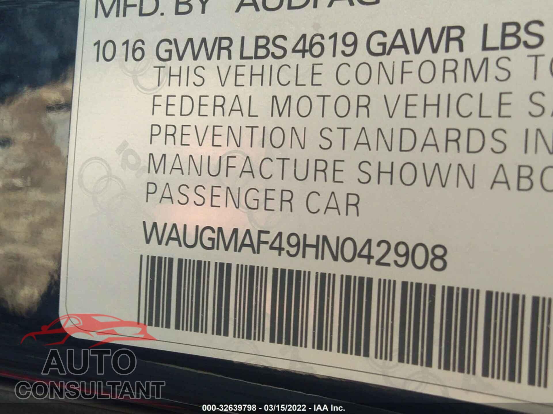 AUDI A4 2017 - WAUGMAF49HN042908