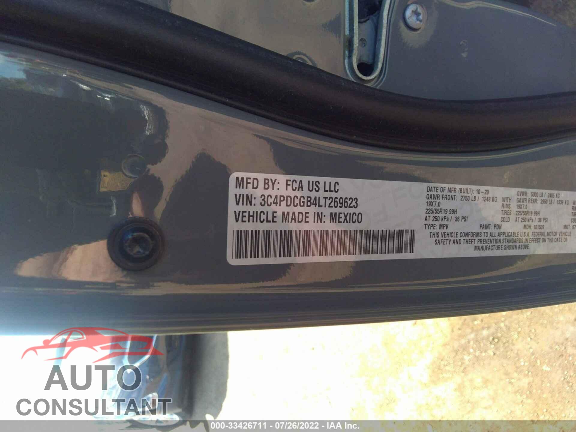 DODGE JOURNEY 2020 - 3C4PDCGB4LT269623