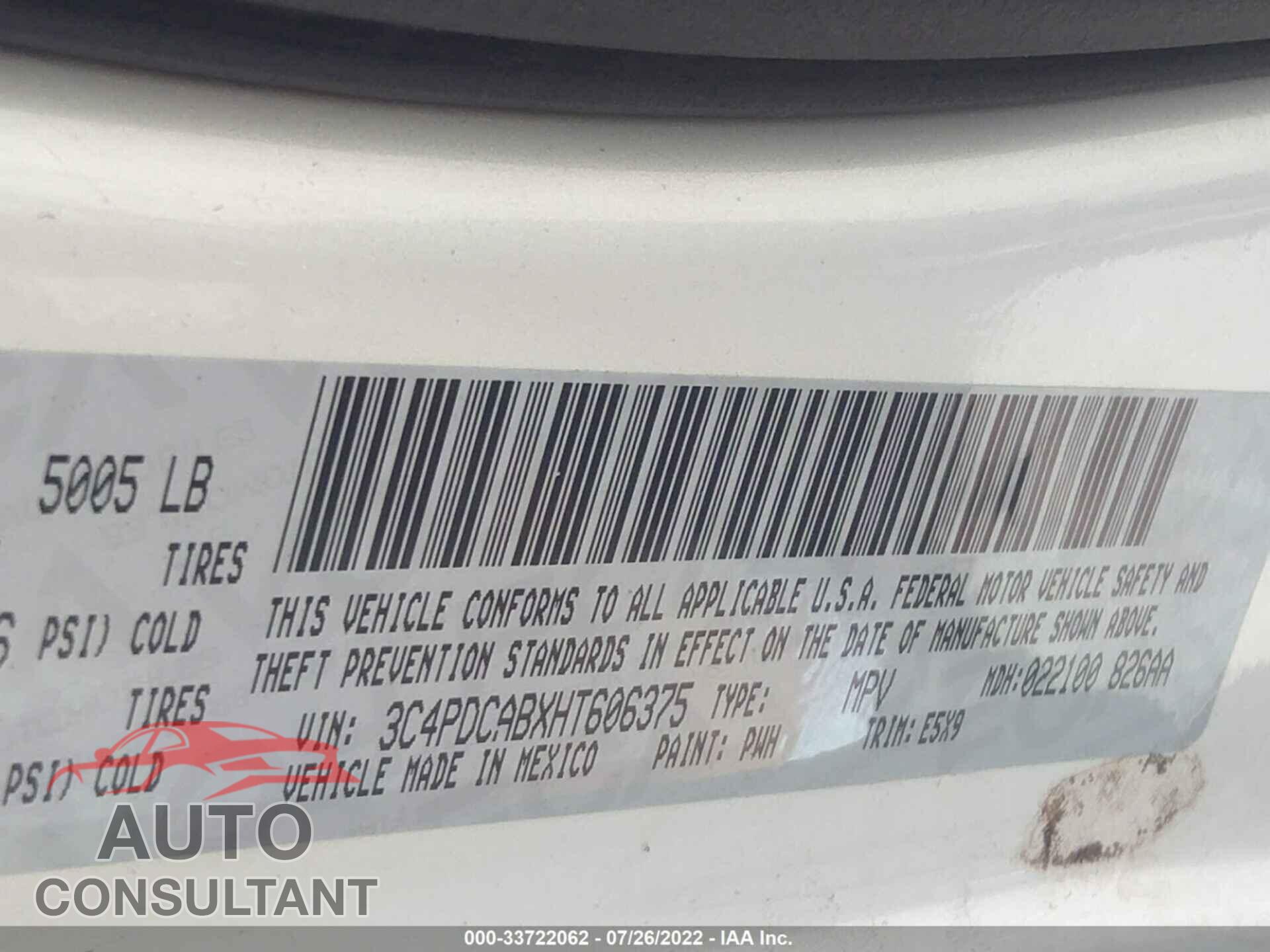 DODGE JOURNEY 2017 - 3C4PDCABXHT606375