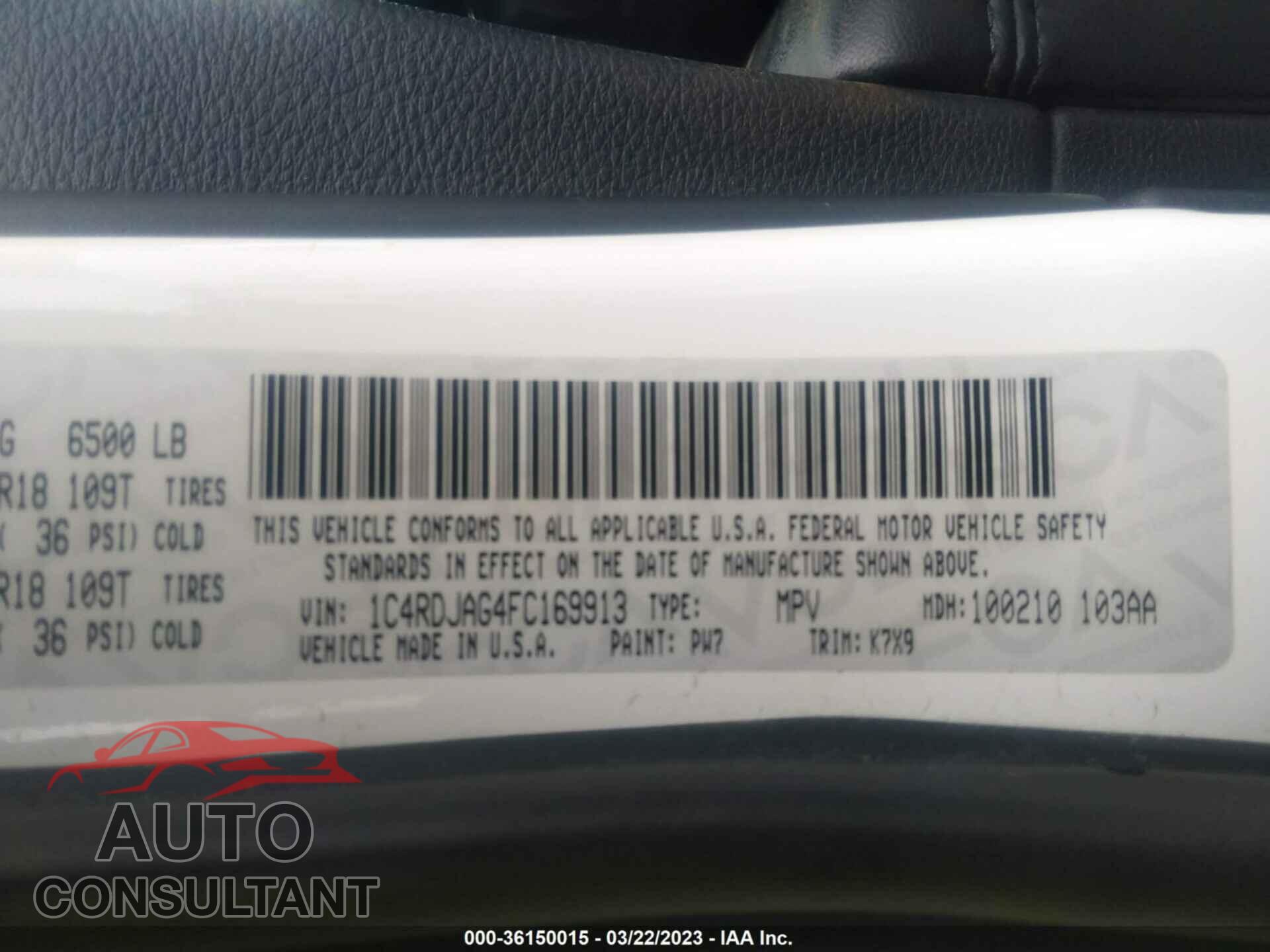 DODGE DURANGO 2015 - 1C4RDJAG4FC169913
