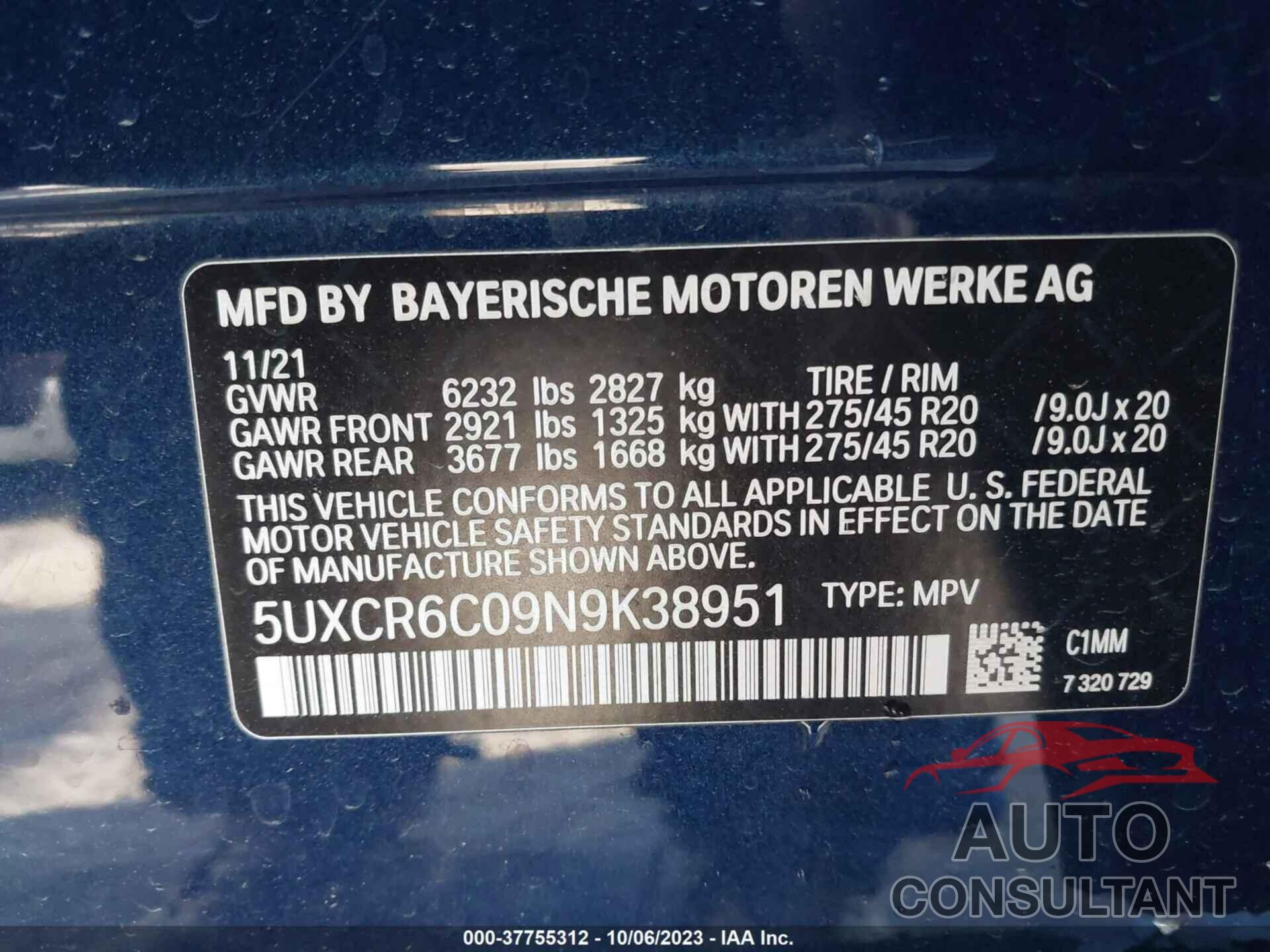 BMW X5 2022 - 5UXCR6C09N9K38951