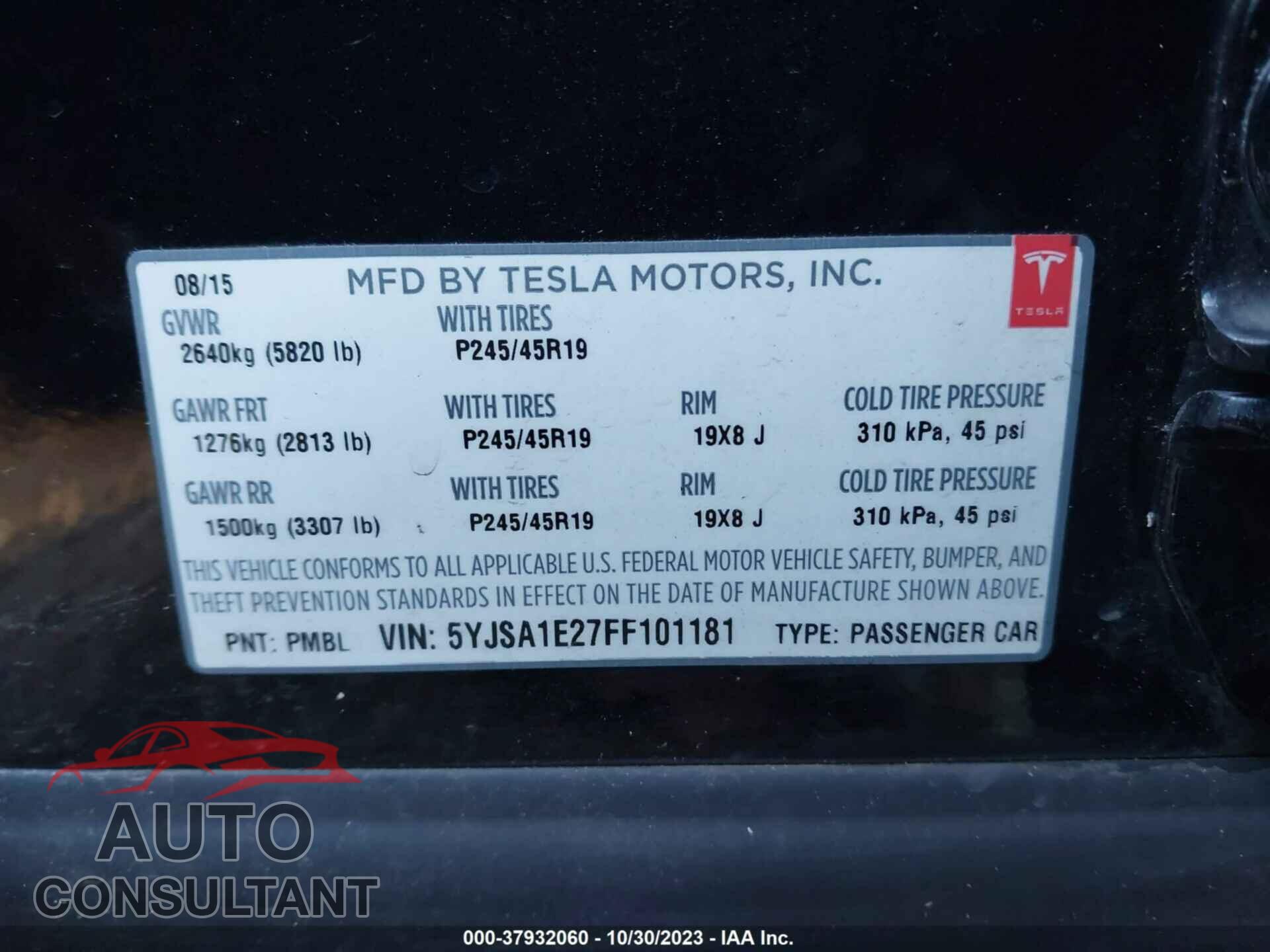 TESLA MODEL S 2015 - 5YJSA1E27FF101181
