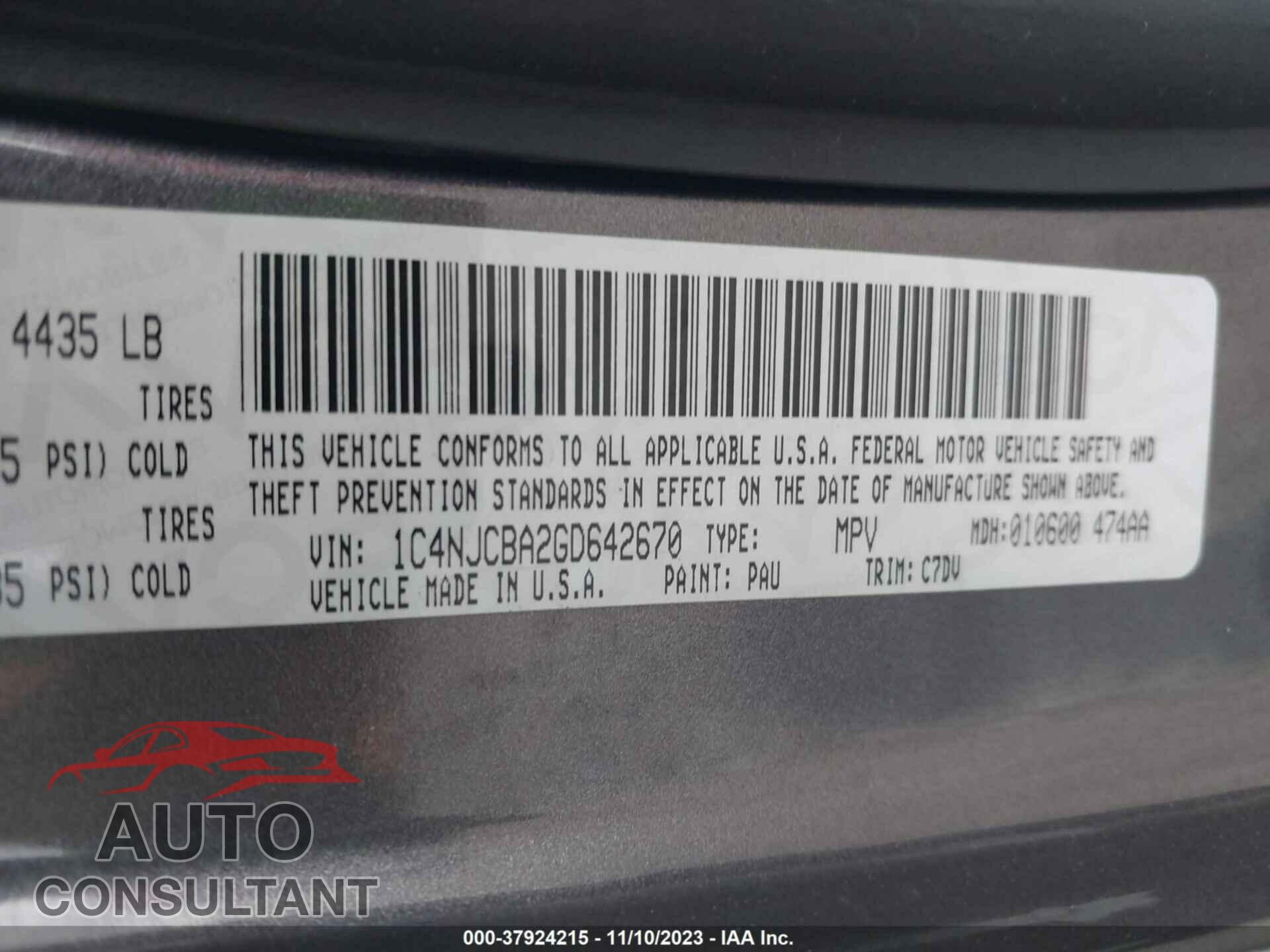 JEEP COMPASS 2016 - 1C4NJCBA2GD642670
