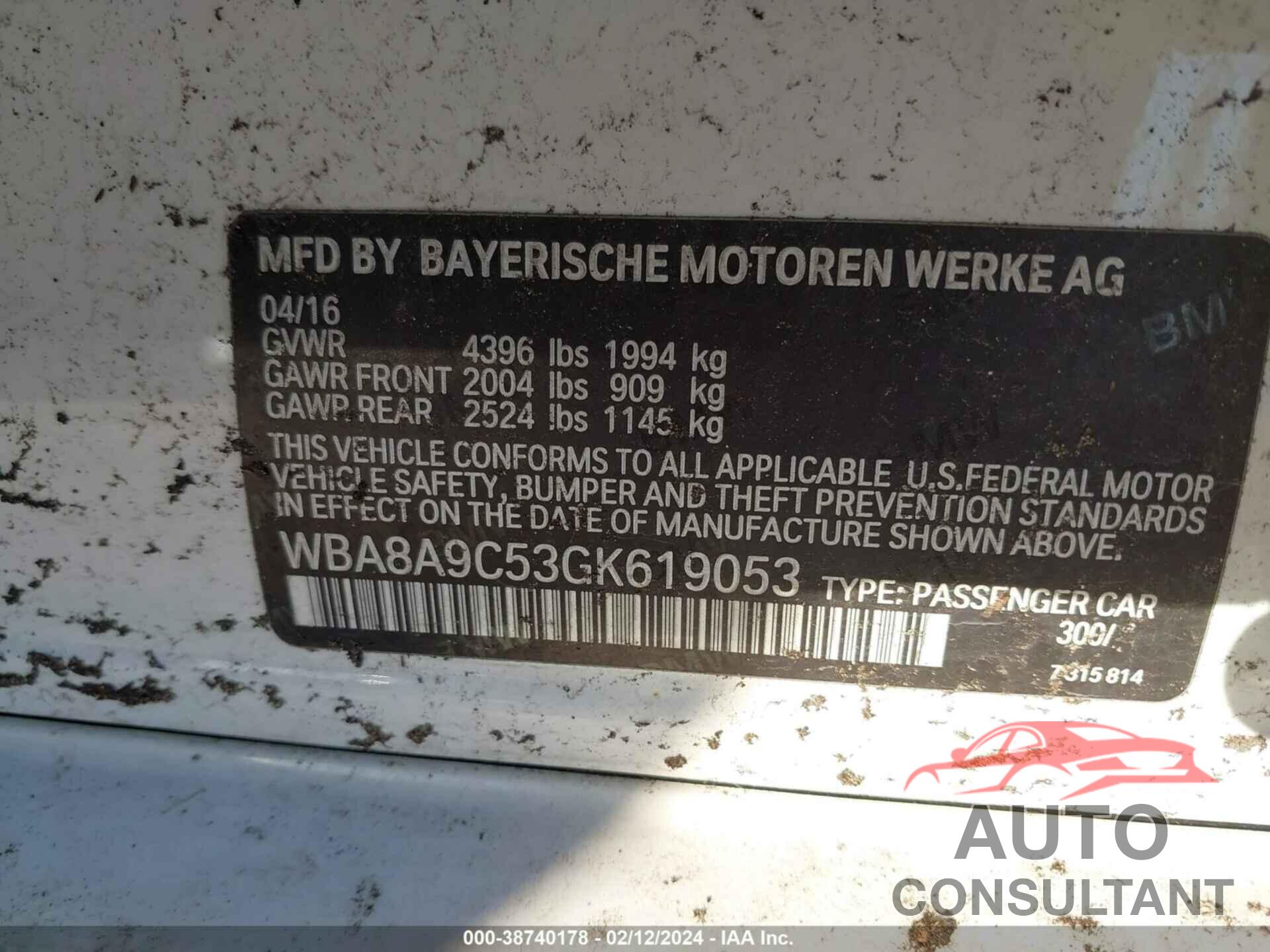 BMW 320I 2016 - WBA8A9C53GK619053