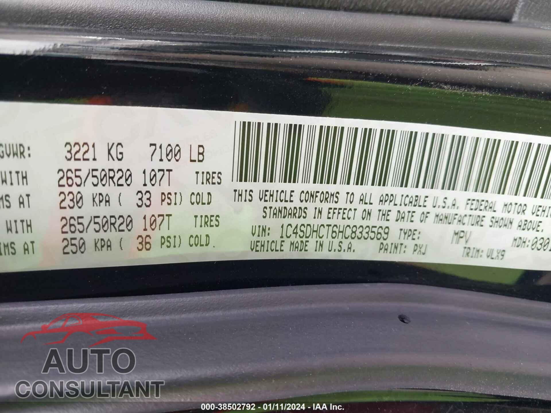 DODGE DURANGO 2017 - 1C4SDHCT6HC833569