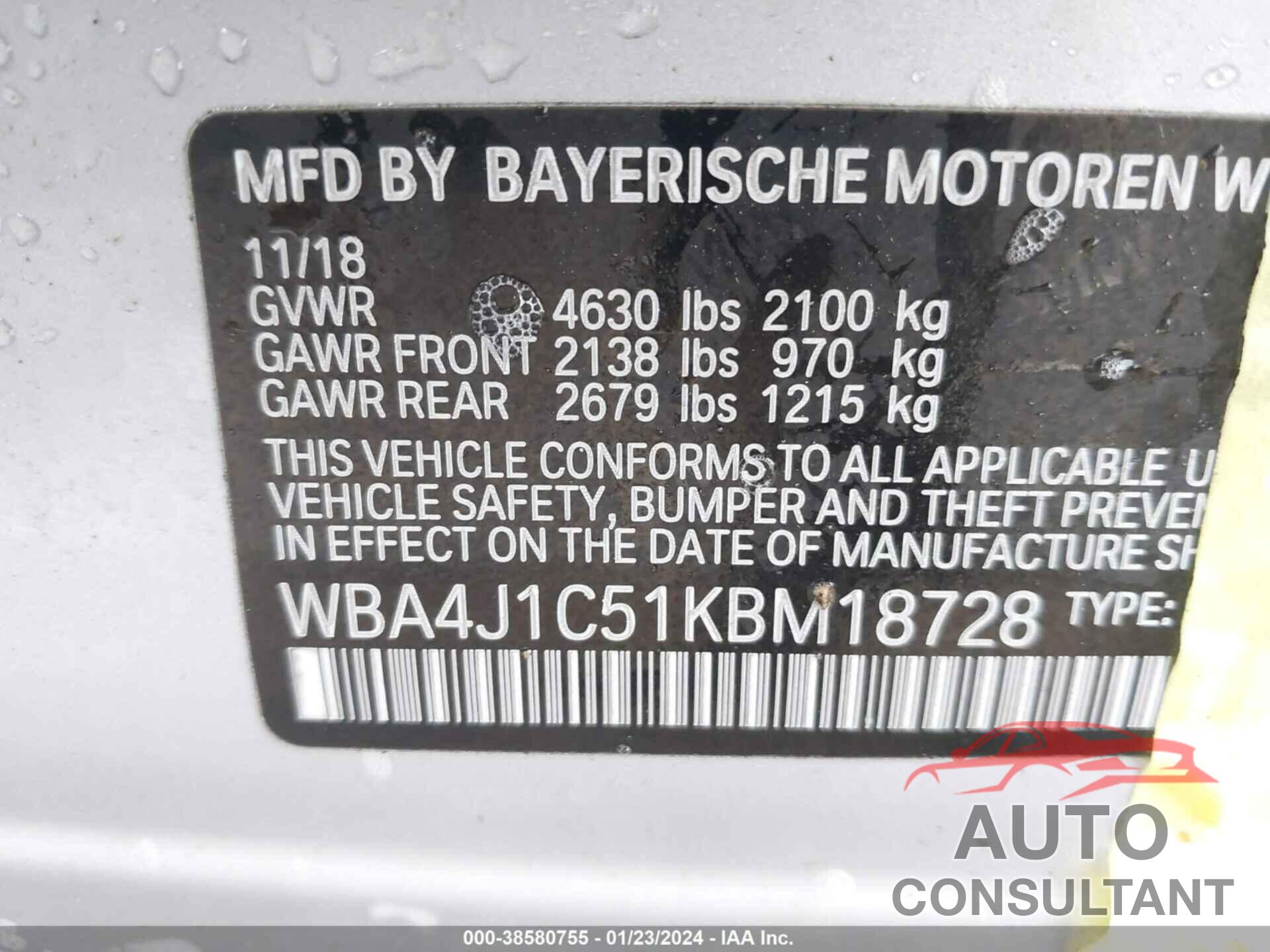 BMW 430I GRAN COUPE 2019 - WBA4J1C51KBM18728