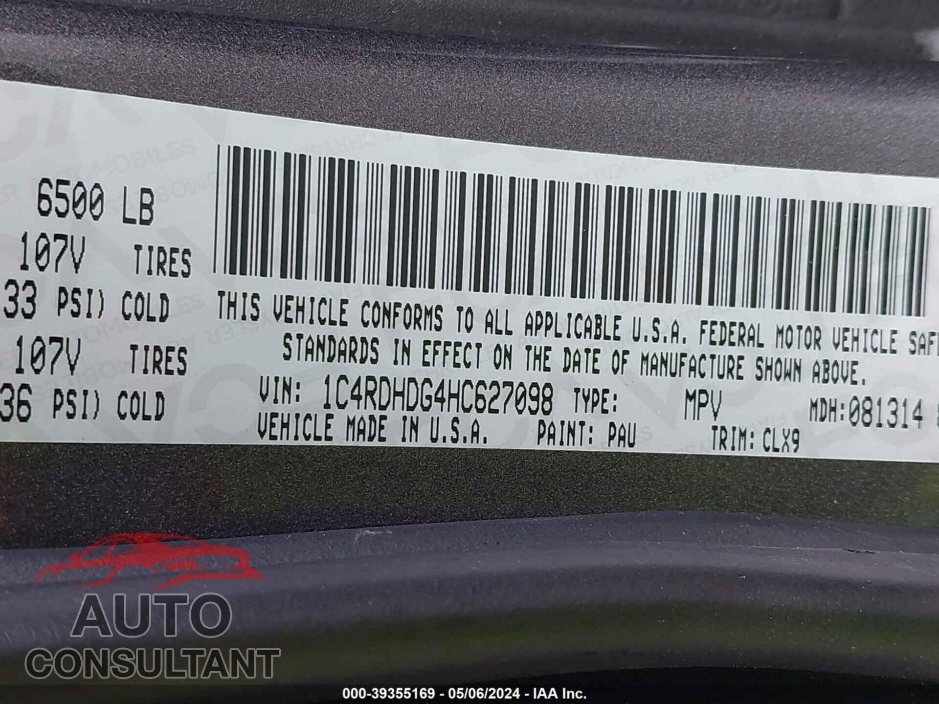 DODGE DURANGO 2017 - 1C4RDHDG4HC627098