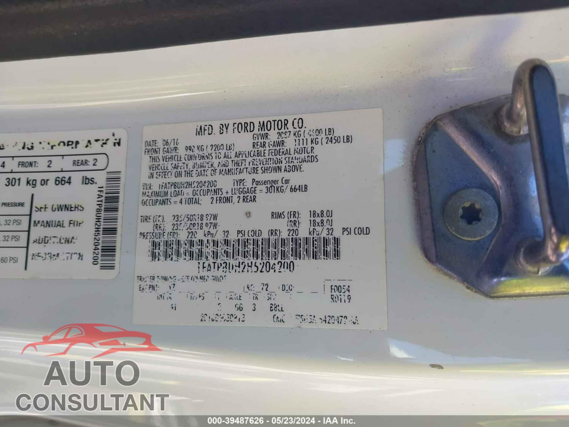 FORD MUSTANG 2017 - 1FATP8UH2H5204200