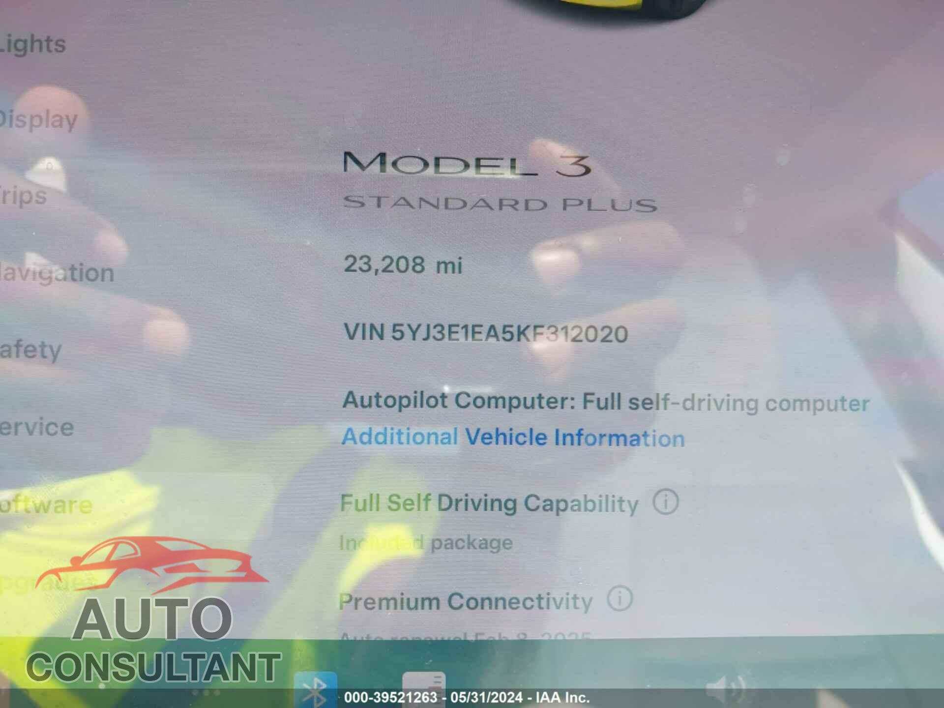 TESLA MODEL 3 2019 - 5YJ3E1EA5KF312020