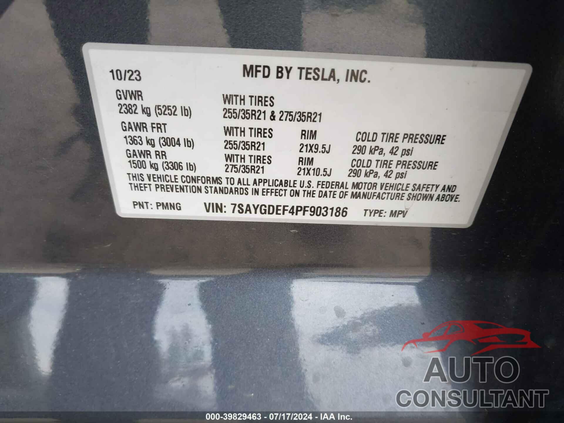 TESLA MODEL Y 2023 - 7SAYGDEF4PF903186