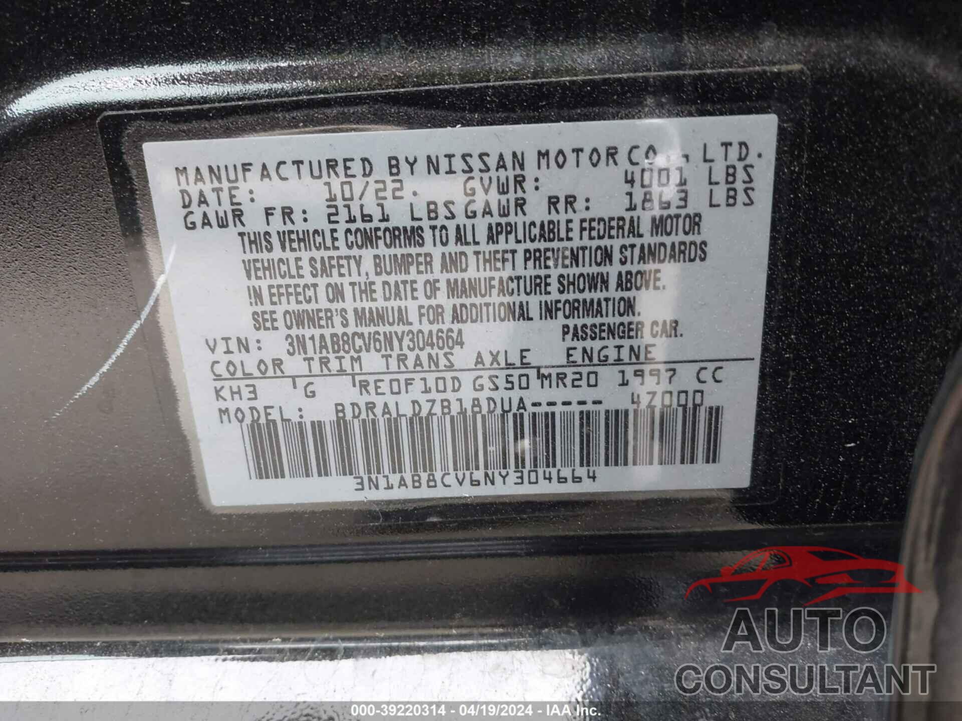 NISSAN SENTRA 2022 - 3N1AB8CV6NY304664