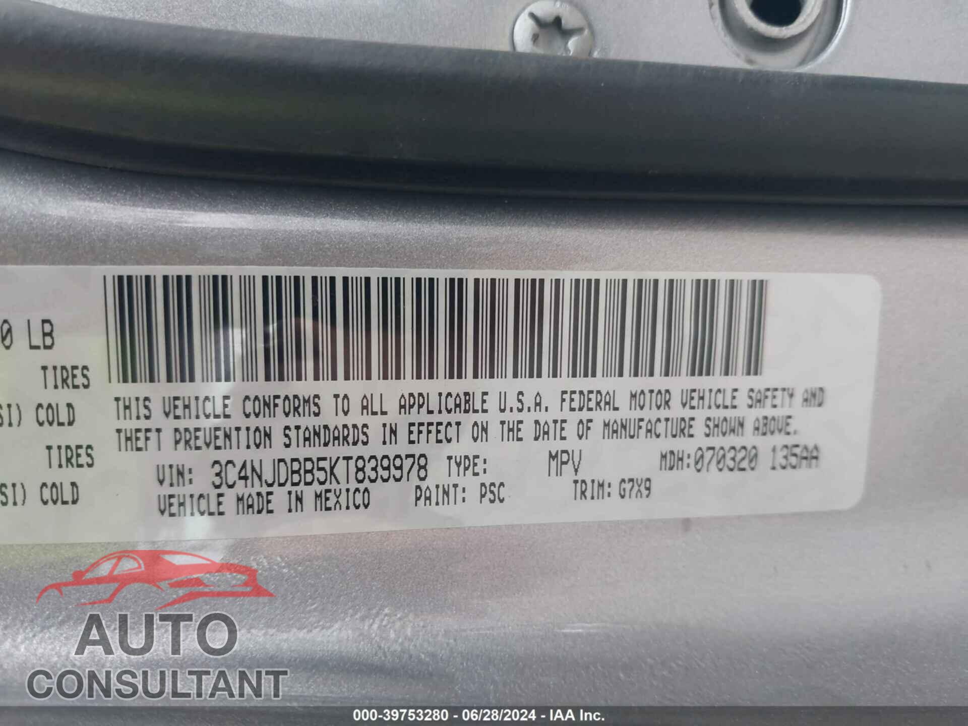 JEEP COMPASS 2019 - 3C4NJDBB5KT839978