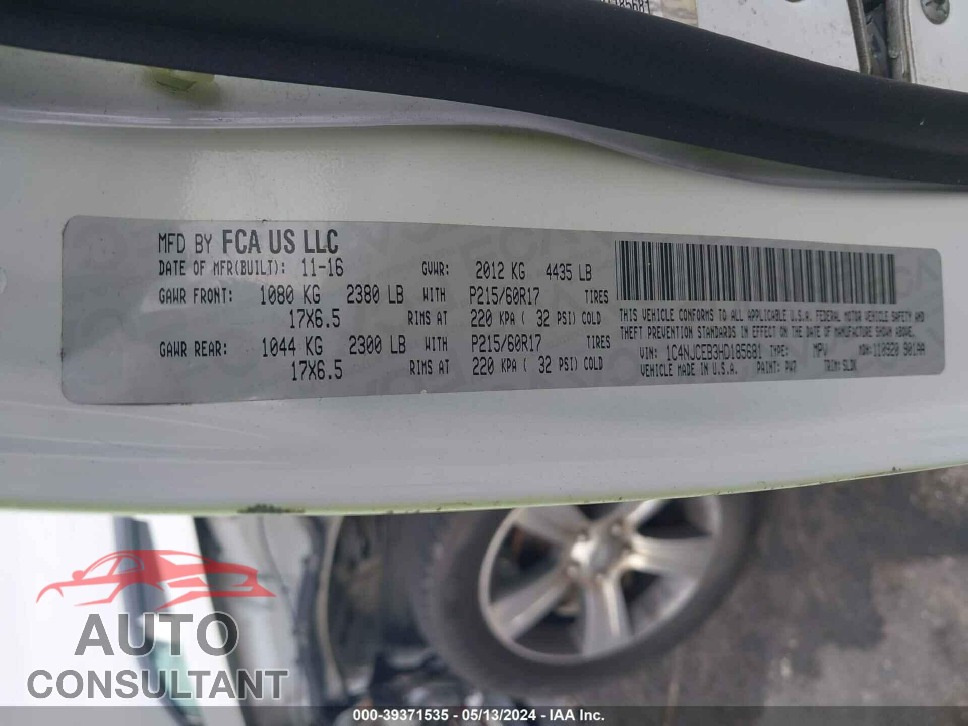 JEEP COMPASS 2017 - 1C4NJCEB3HD185681