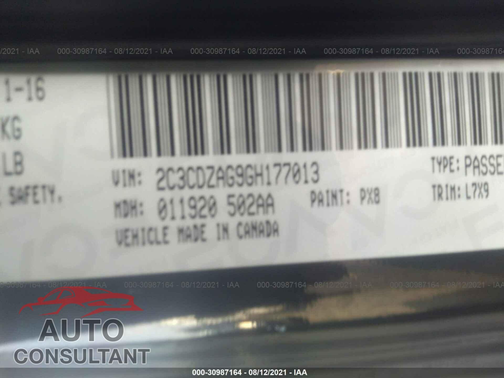 DODGE CHALLENGER 2016 - 2C3CDZAG9GH177013
