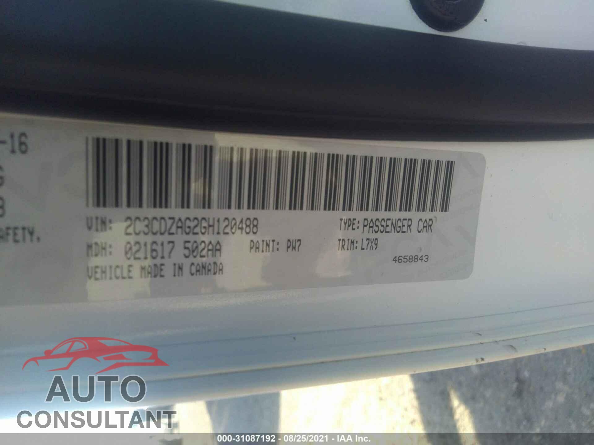 DODGE CHALLENGER 2016 - 2C3CDZAG2GH120488