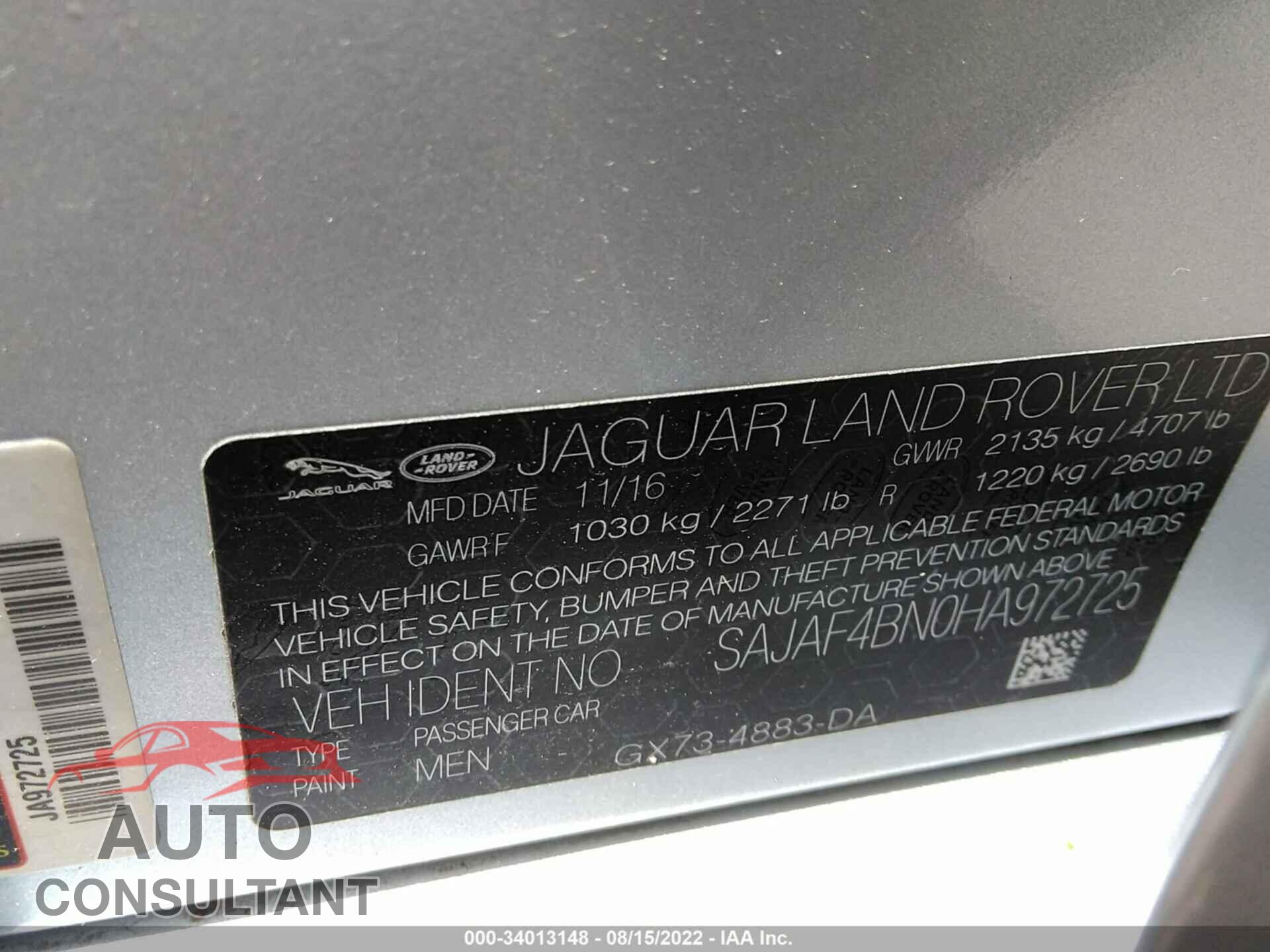 JAGUAR XE 2017 - SAJAF4BN0HA972725